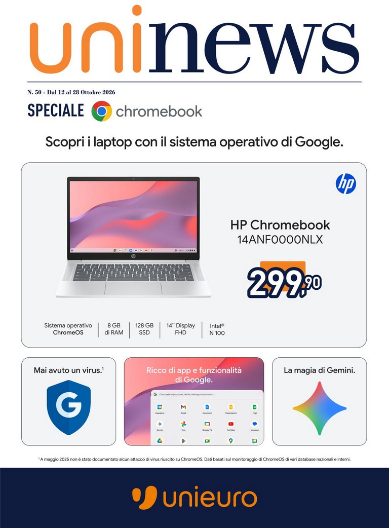 unieuro - Volantino attuale di Unieuro - Speciale Chromebook valido dal lunedì 12/10/2026 al mercoledì 28/10/2026 - page: 1