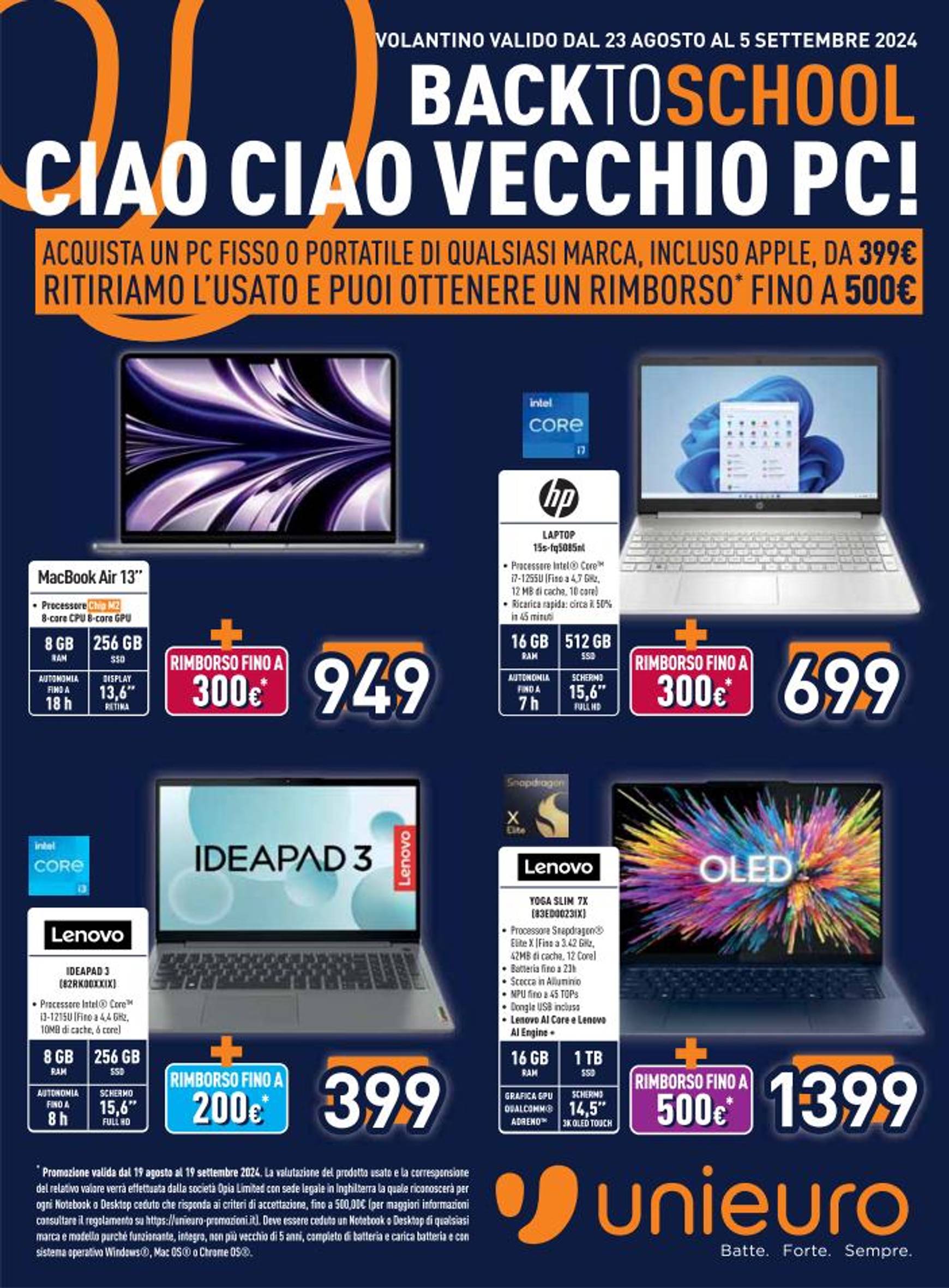 unieuro - Nuovo volantino Unieuro 23.08. - 05.09.