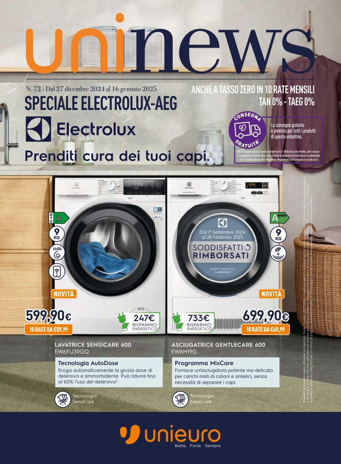 unieuro - Volantino Unieuro - Speciale Electrolux-AEG valido dal 27/12 al 16/01