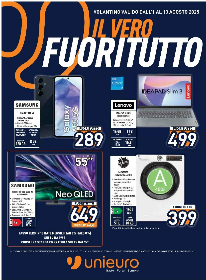unieuro - Volantino Unieuro valido dal 01/08 al 13/08