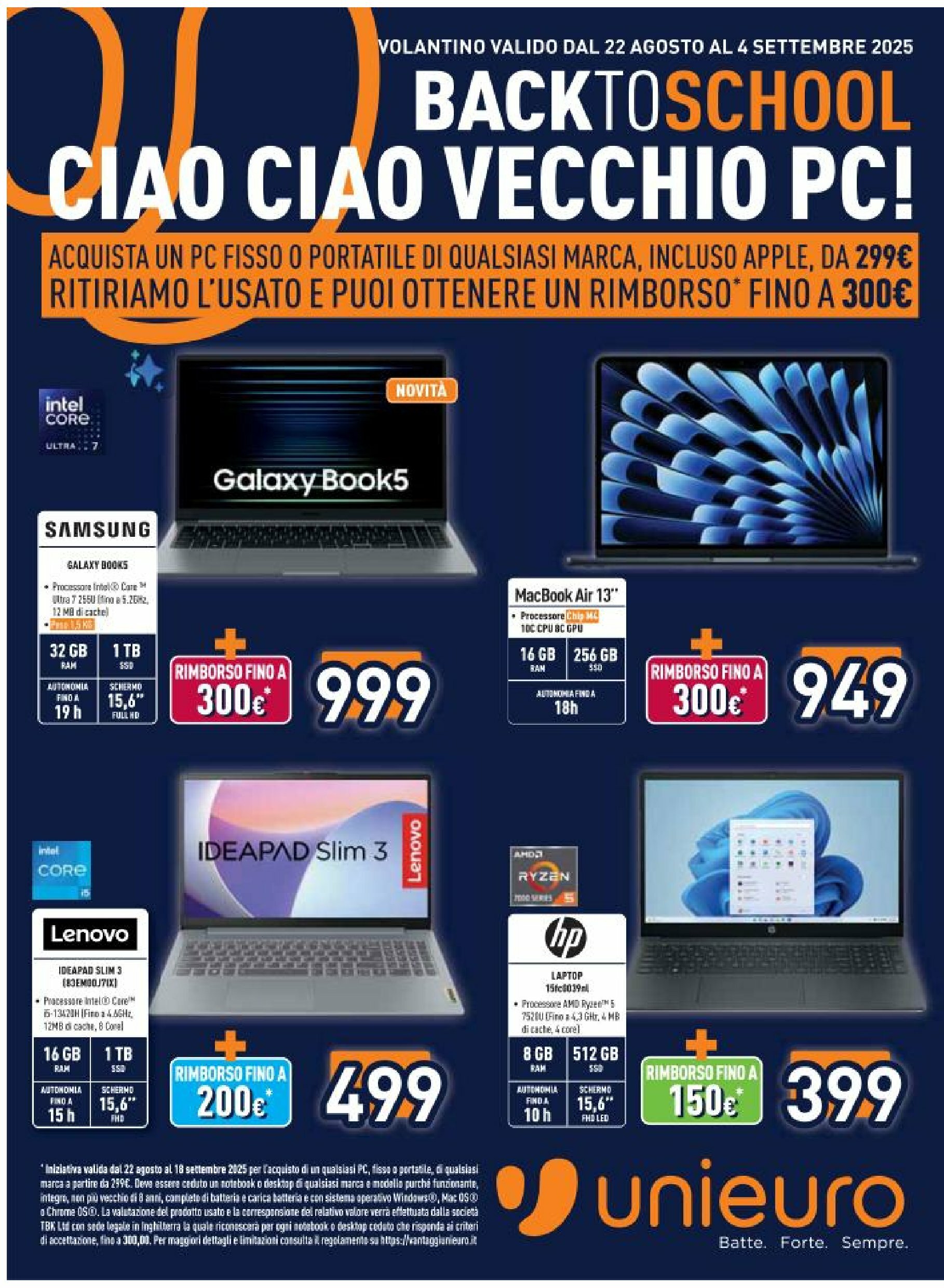 unieuro - Volantino Unieuro valido dal 22/08 al 04/09