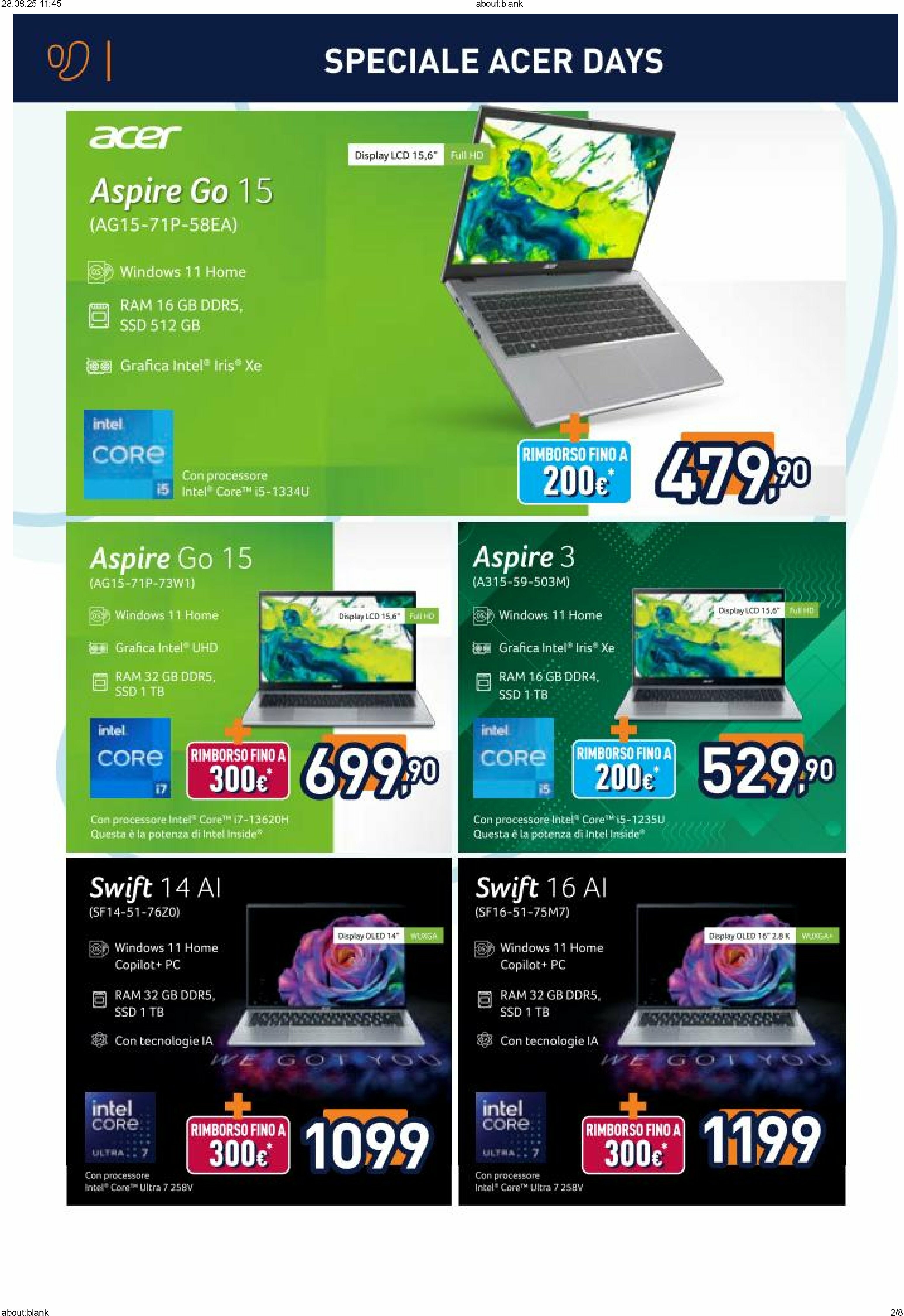 unieuro - Volantino Unieuro - Speciale Acer valido dal 22/08 al 04/09 - page: 2