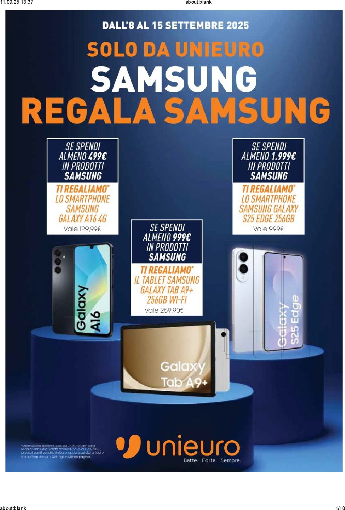 unieuro - Volantino Unieuro - Samsung valido dal 08/09 al 15/09