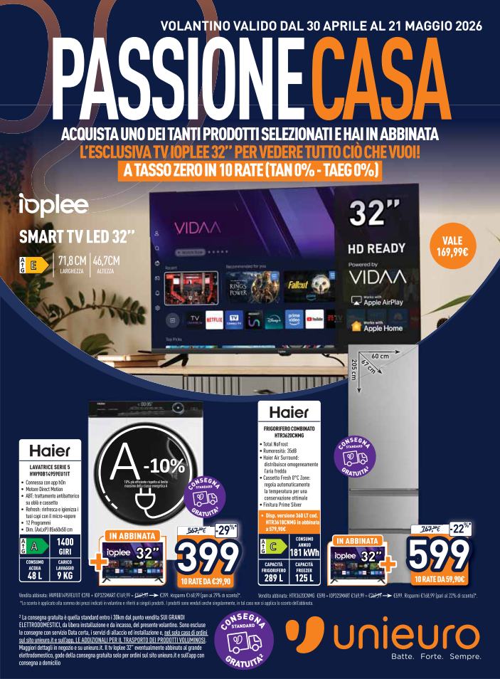 unieuro - Volantino attuale di Unieuro valido dal giovedì 30/04/2026 al giovedì 21/05/2026