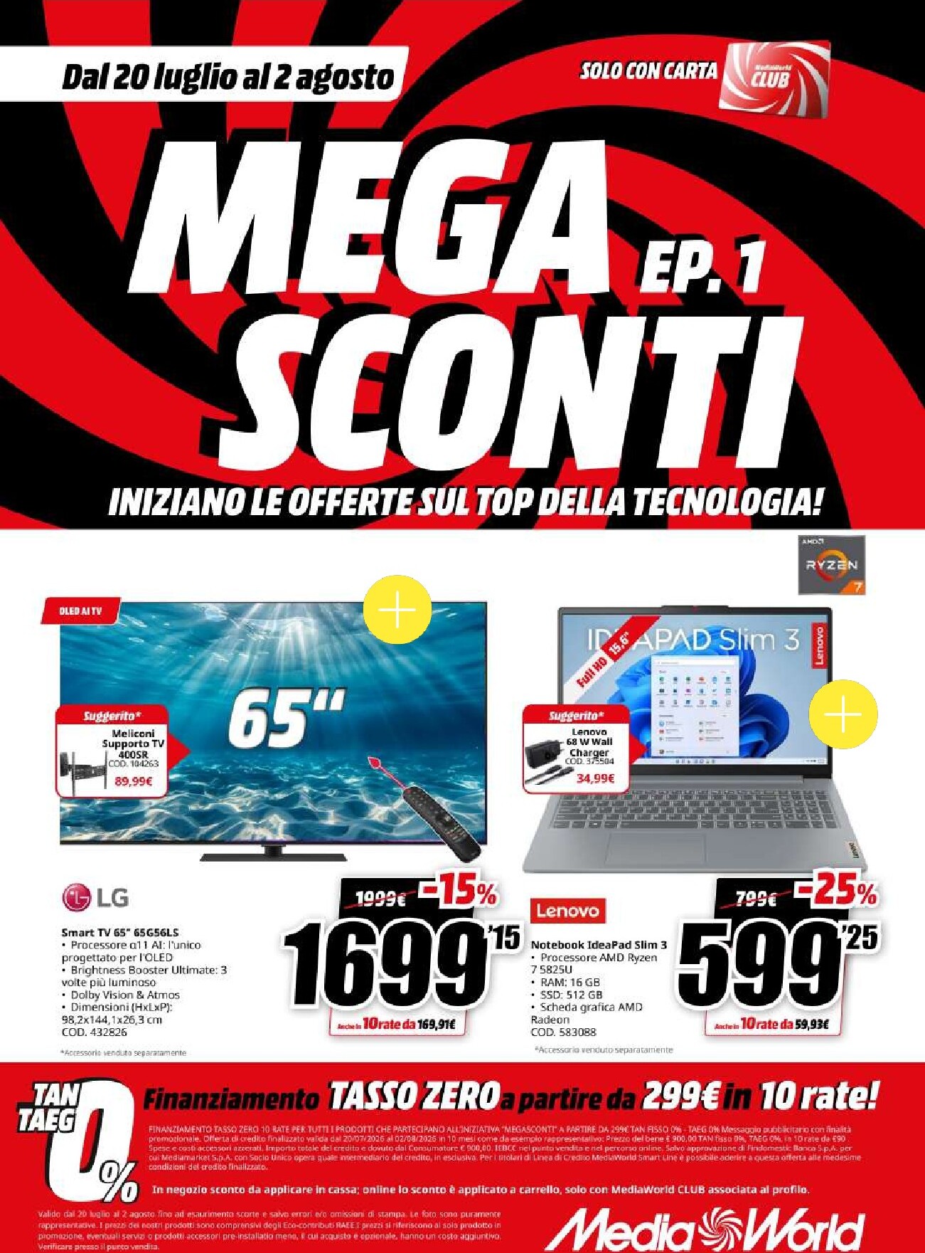 mediaworld - Volantino attuale di Mediaworld - Mega Sconti valido dal lunedì 20/07/2026 al domenica 02/08/2026 - page: 1