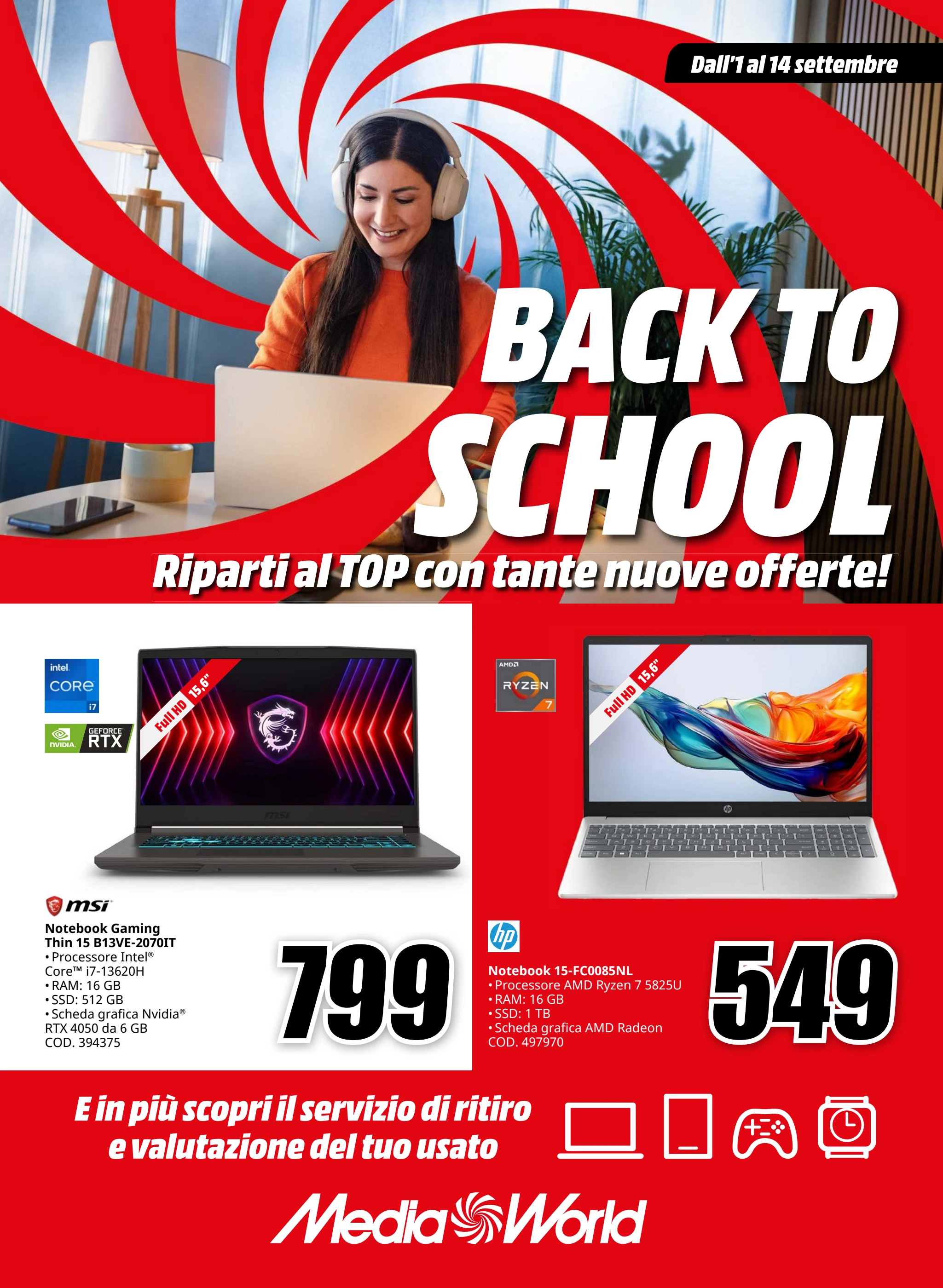 mediaworld - Volantino Mediaworld - Back to school valido dal 01/09 al 14/09