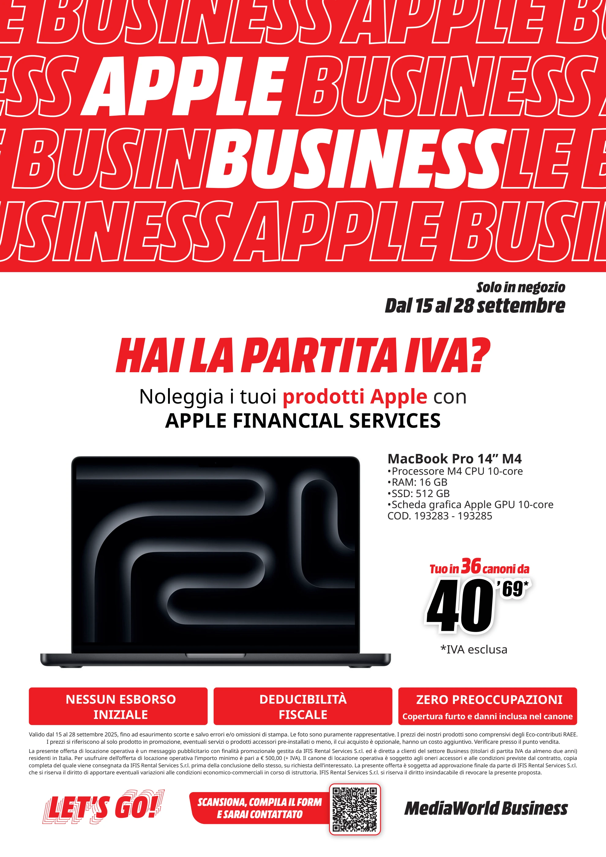 mediaworld - Volantino Mediaworld - Apple Business valido dal 15/09 al 28/09