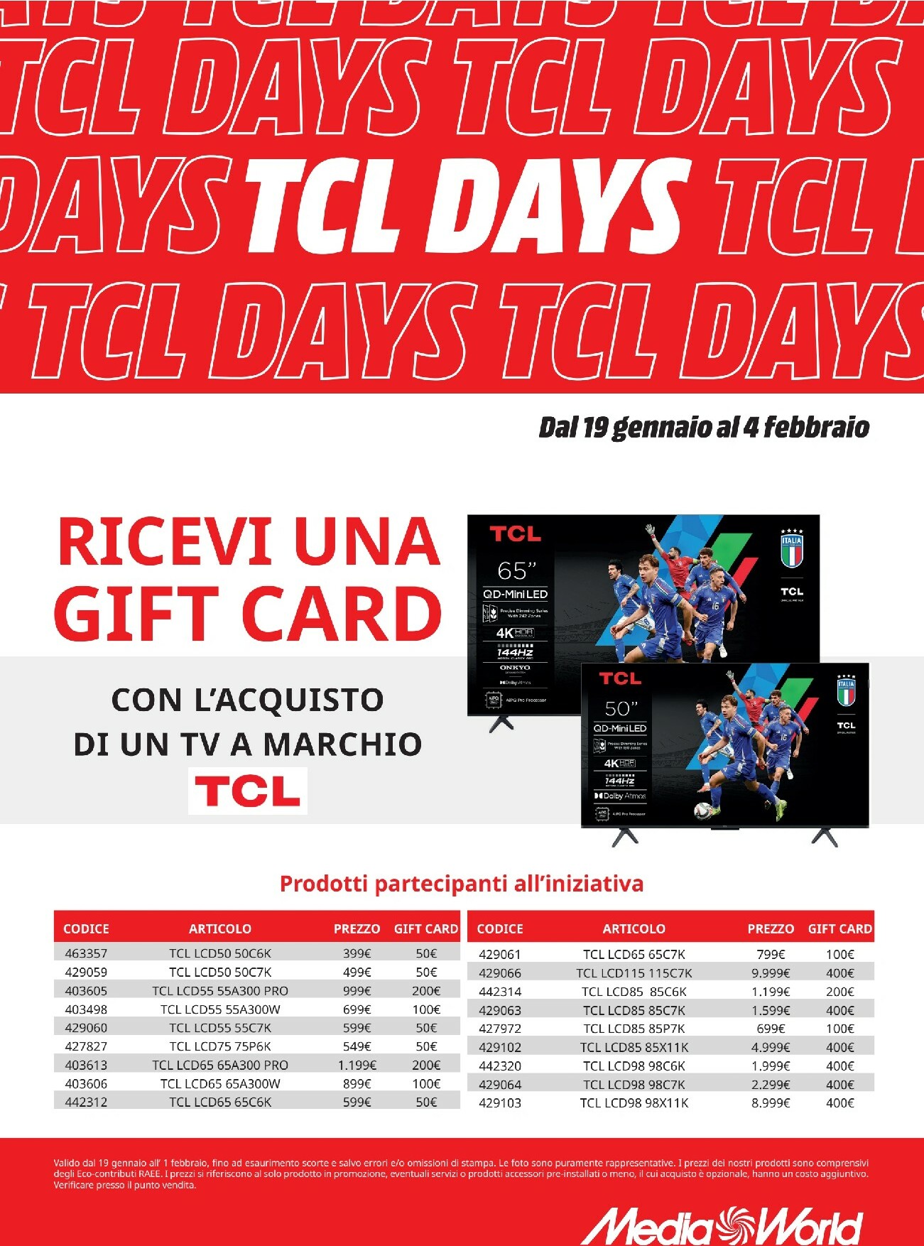 mediaworld - Volantino Mediaworld - TCL Days valido dal 19/01 al 04/02 - page: 1