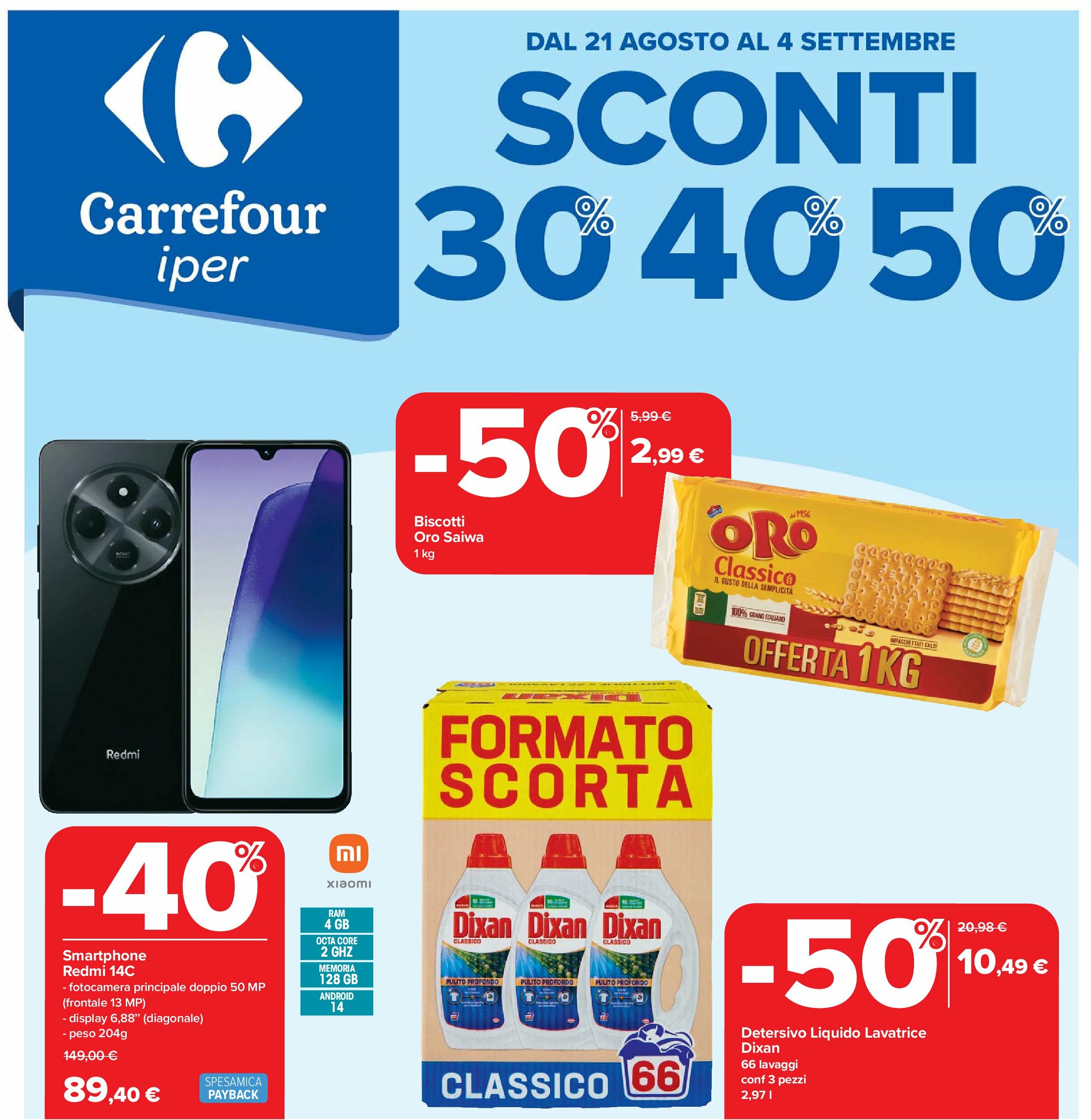 carrefour - Volantino Carrefour - Sconti 30%, 40% e 50% valido dal 21/08 al 04/09