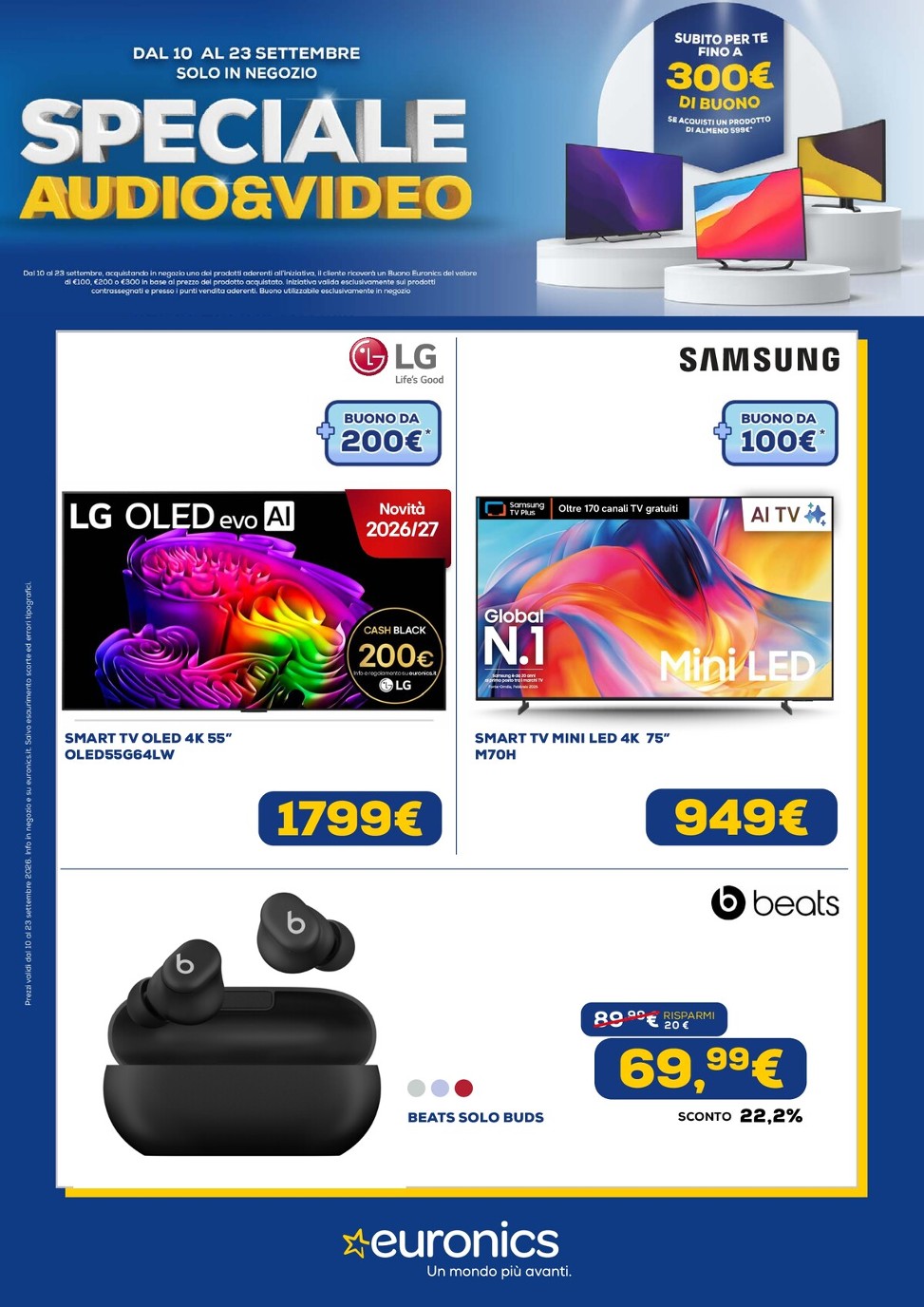 euronics - Volantino attuale di Euronics - Speciale Audio Video valido dal giovedì 10/09/2026 al mercoledì 23/09/2026