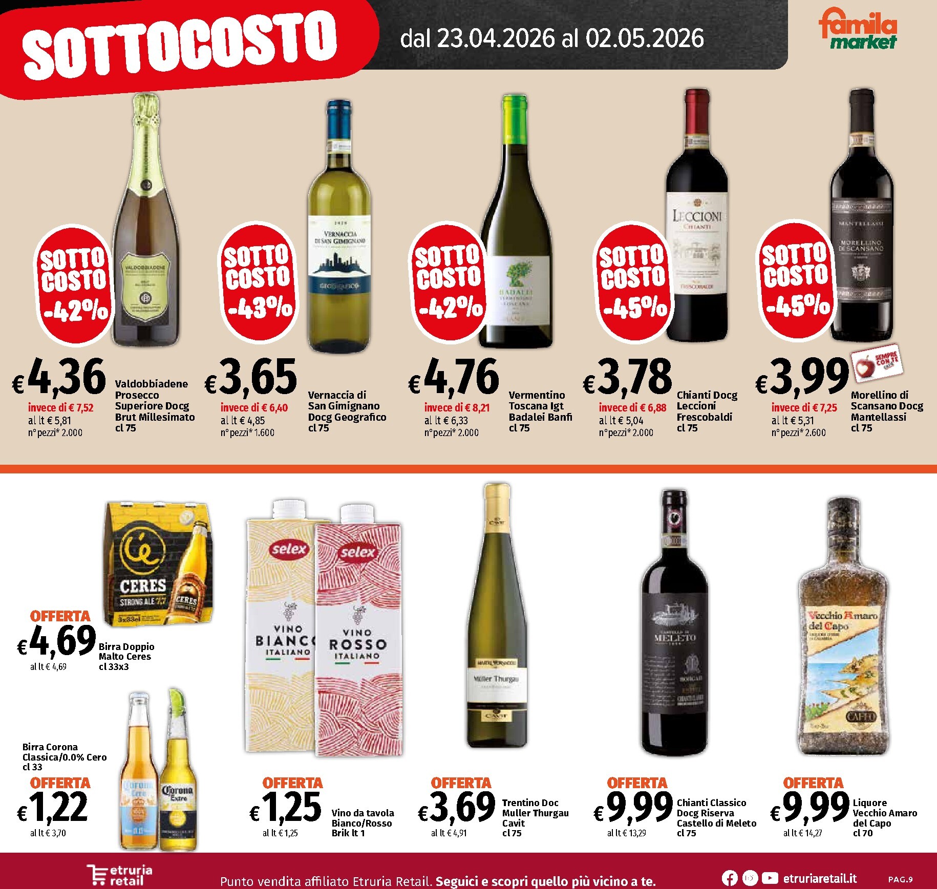 famila - Volantino attuale di Famila market - Sottocosto valido dal giovedì 23/04/2026 al mercoledì 06/05/2026 - page: 9