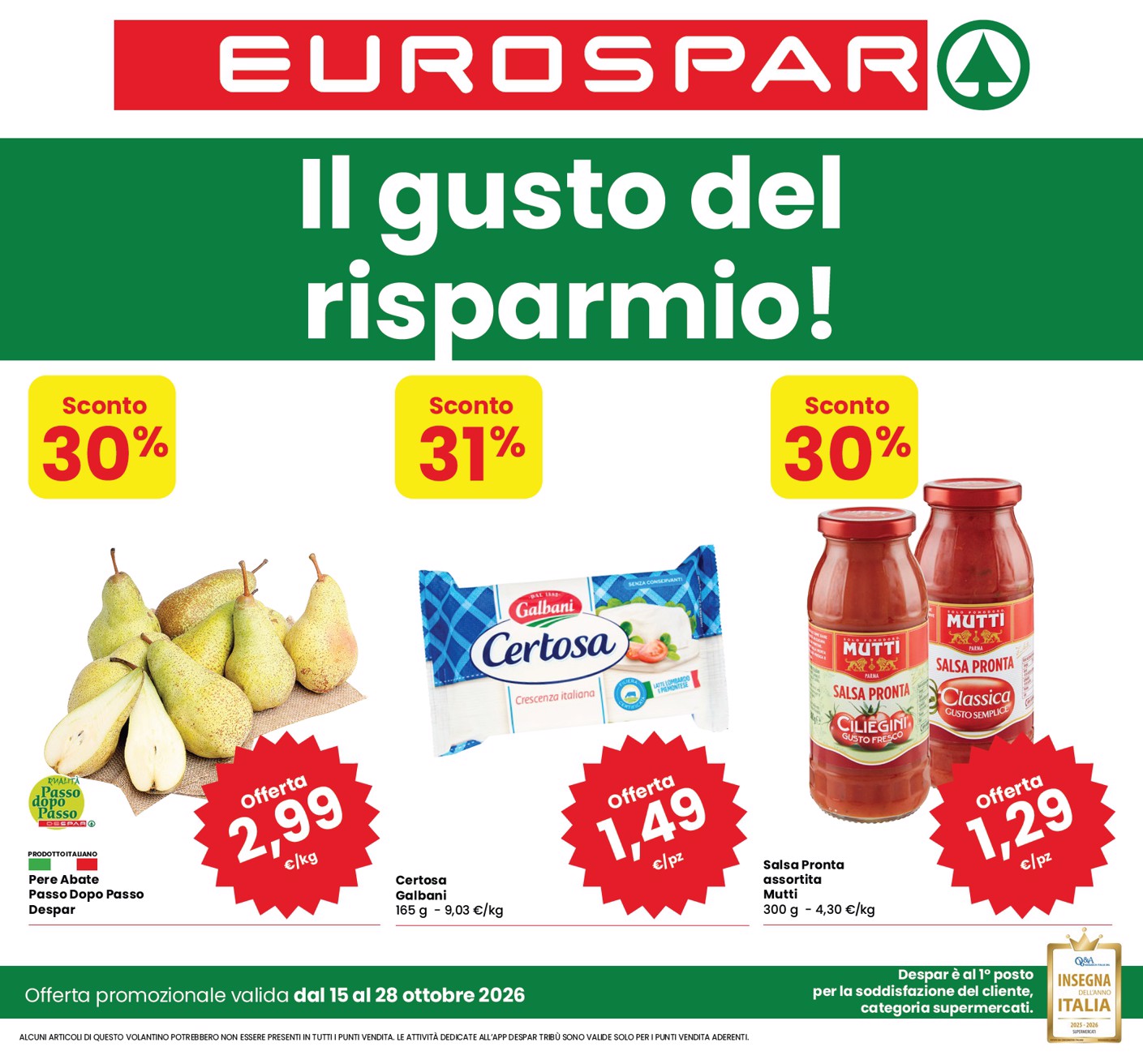 eurospar - Volantino attuale di Eurospar valido dal giovedì 15/10/2026 al mercoledì 28/10/2026
