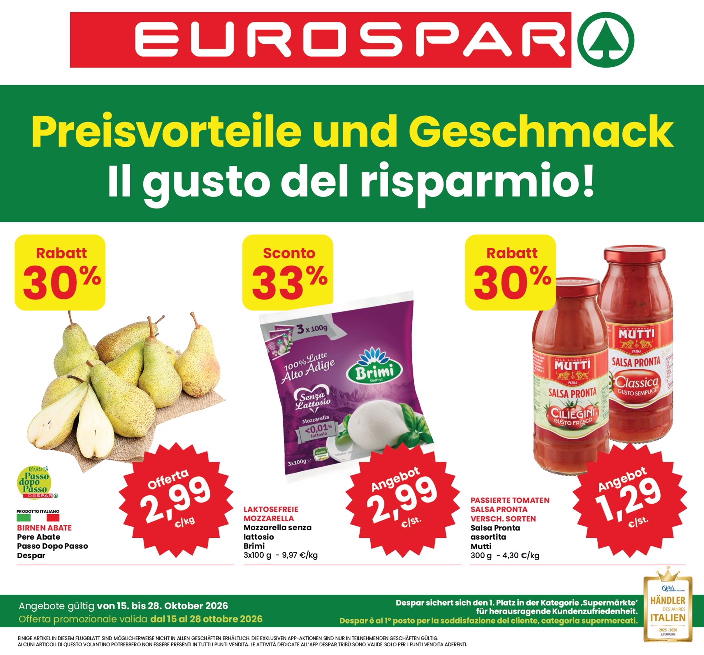 eurospar - Volantino attuale di Eurospar - Deutch valido dal giovedì 15/10/2026 al mercoledì 28/10/2026 - page: 1