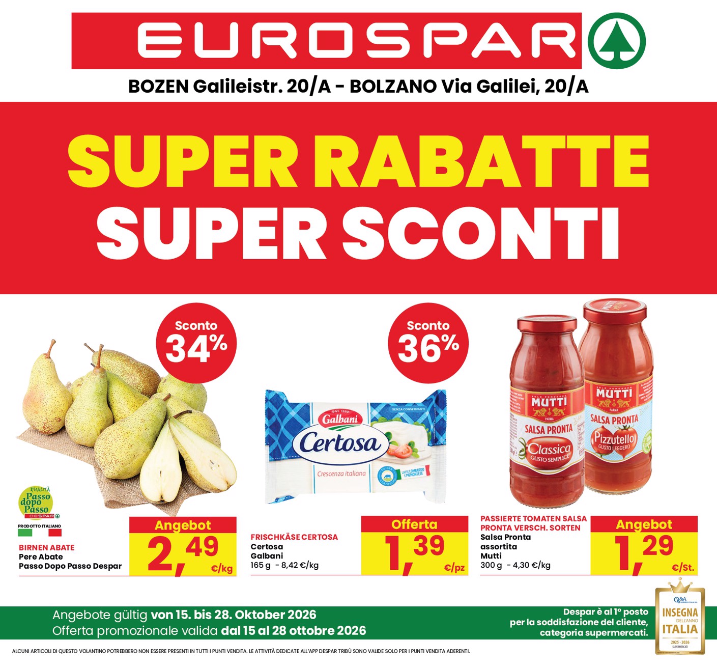 eurospar - Volantino attuale di Eurospar - Bozen, Bolzano valido dal giovedì 15/10/2026 al mercoledì 28/10/2026