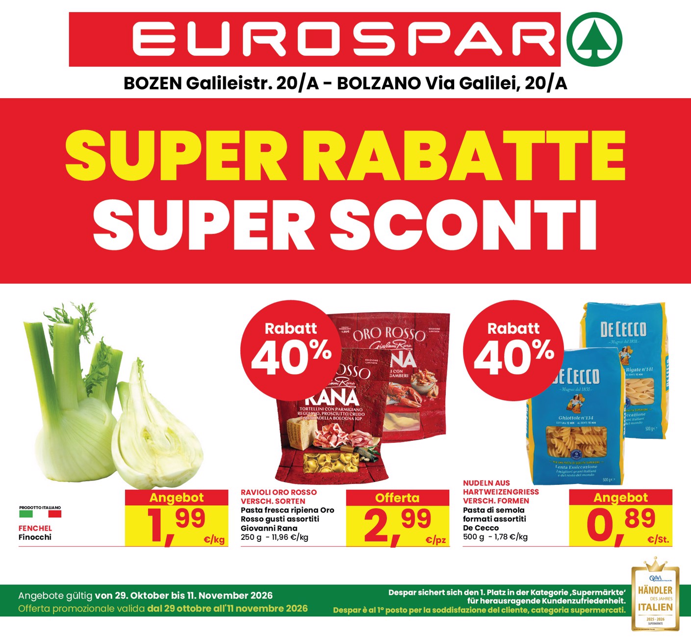 eurospar - Volantino attuale di Eurospar - Bozen, Bolzano valido dal giovedì 29/10/2026 al mercoledì 11/11/2026 - page: 1
