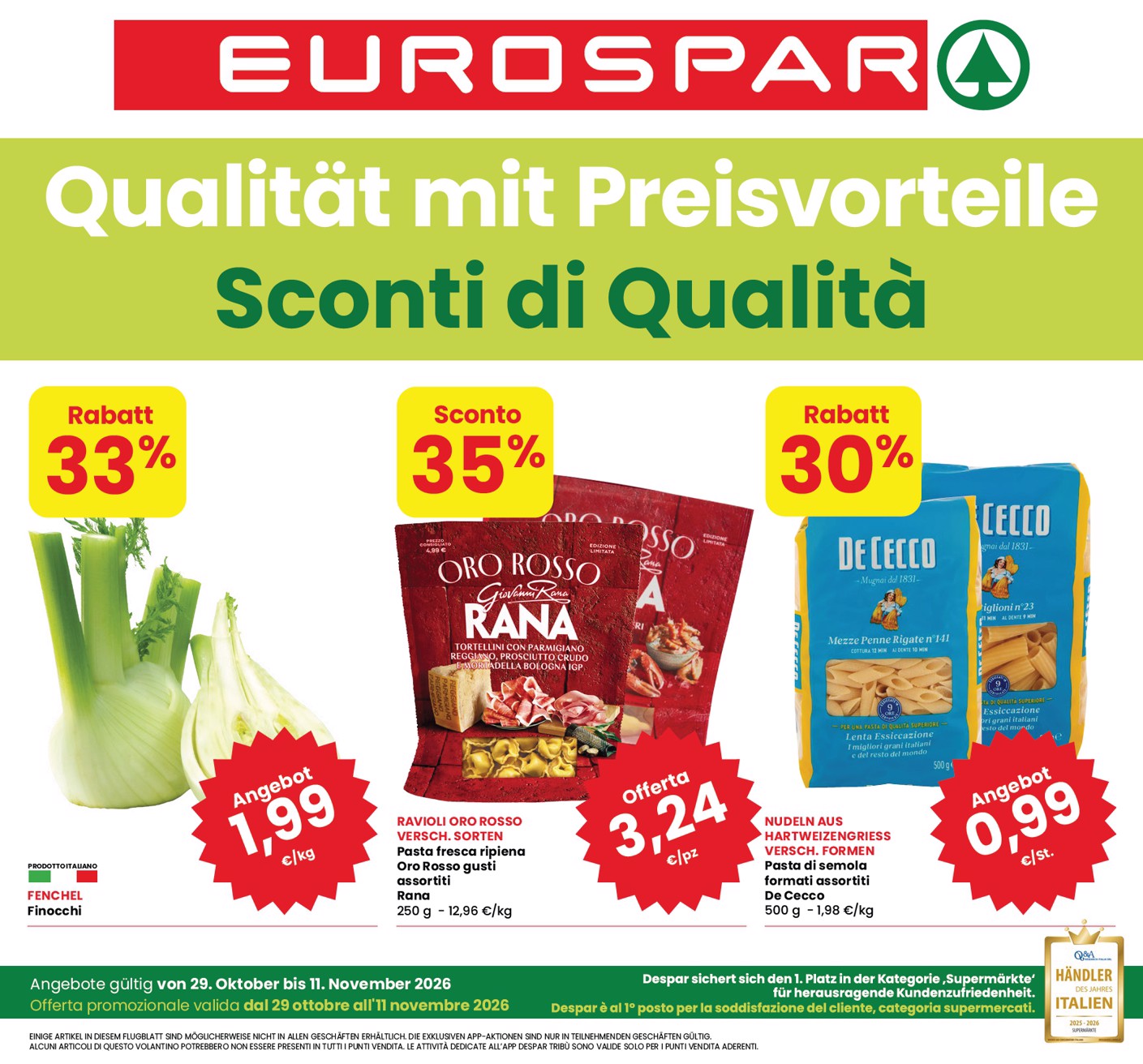 eurospar - Volantino attuale di Eurospar - Deutch valido dal giovedì 29/10/2026 al mercoledì 11/11/2026 - page: 1