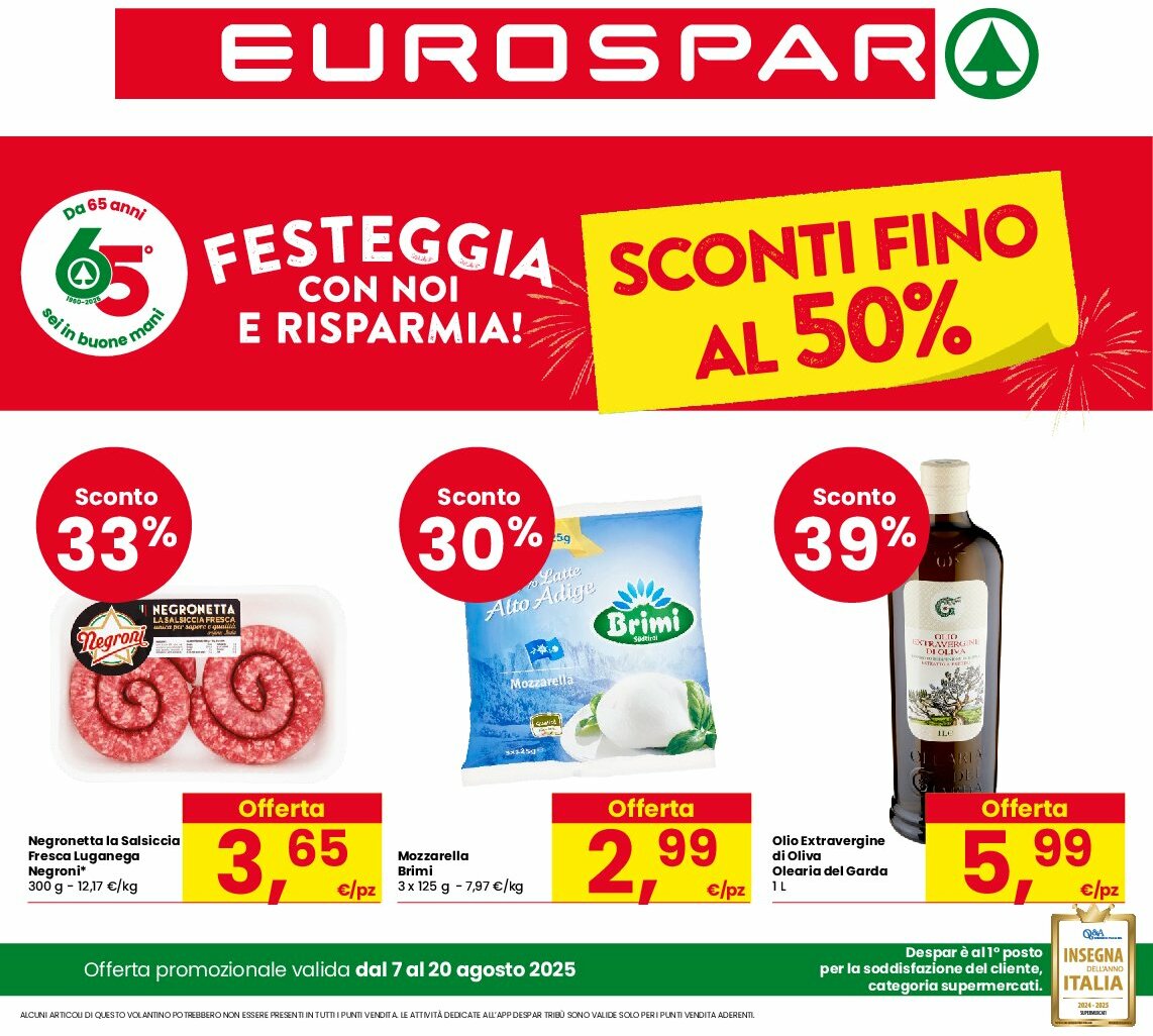 eurospar - Volantino Eurospar valido dal 07/08 al 20/08
