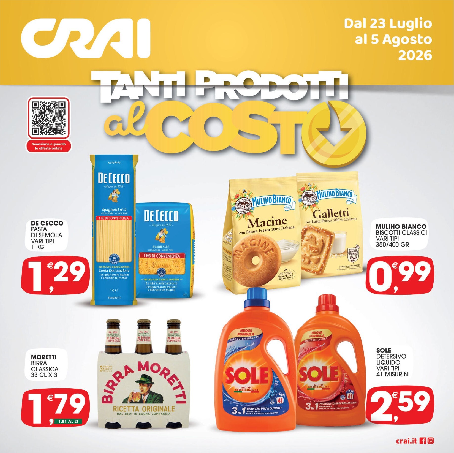 crai - Volantino attuale di Crai - Tanti Prodotti al Costo valido dal giovedì 23/07/2026 al mercoledì 05/08/2026