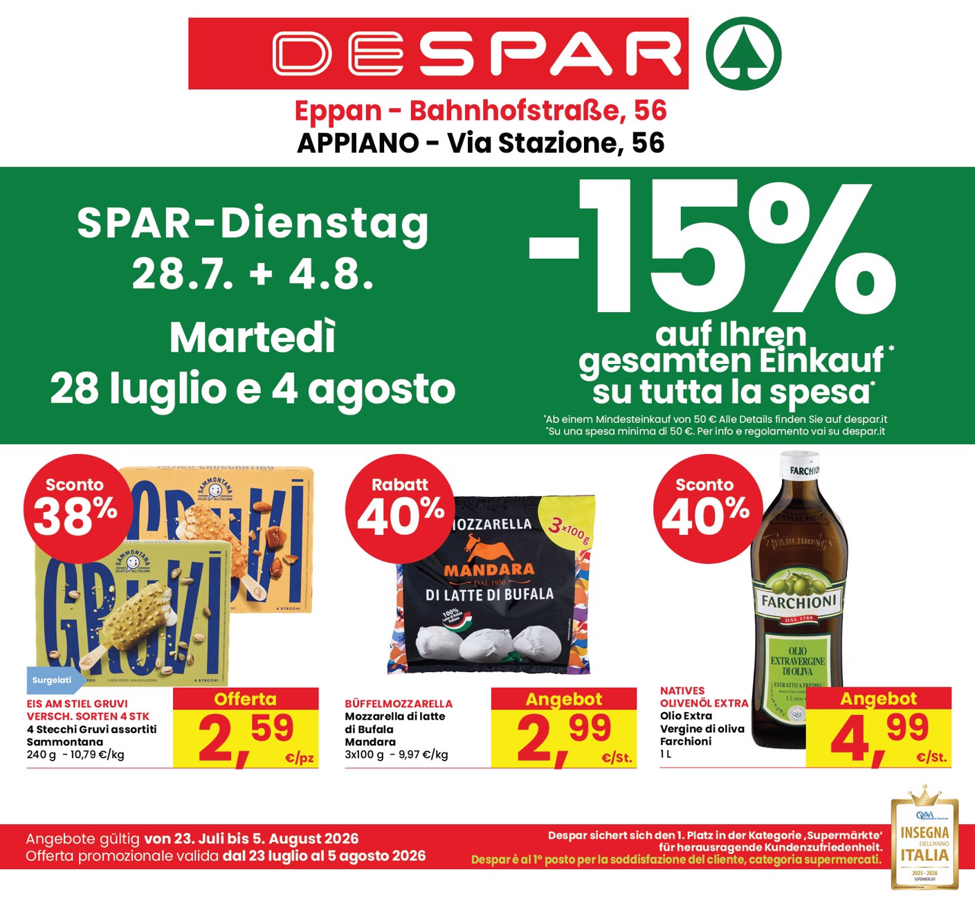 despar - Volantino attuale di Despar Appiano valido dal giovedì 23/07/2026 al mercoledì 05/08/2026