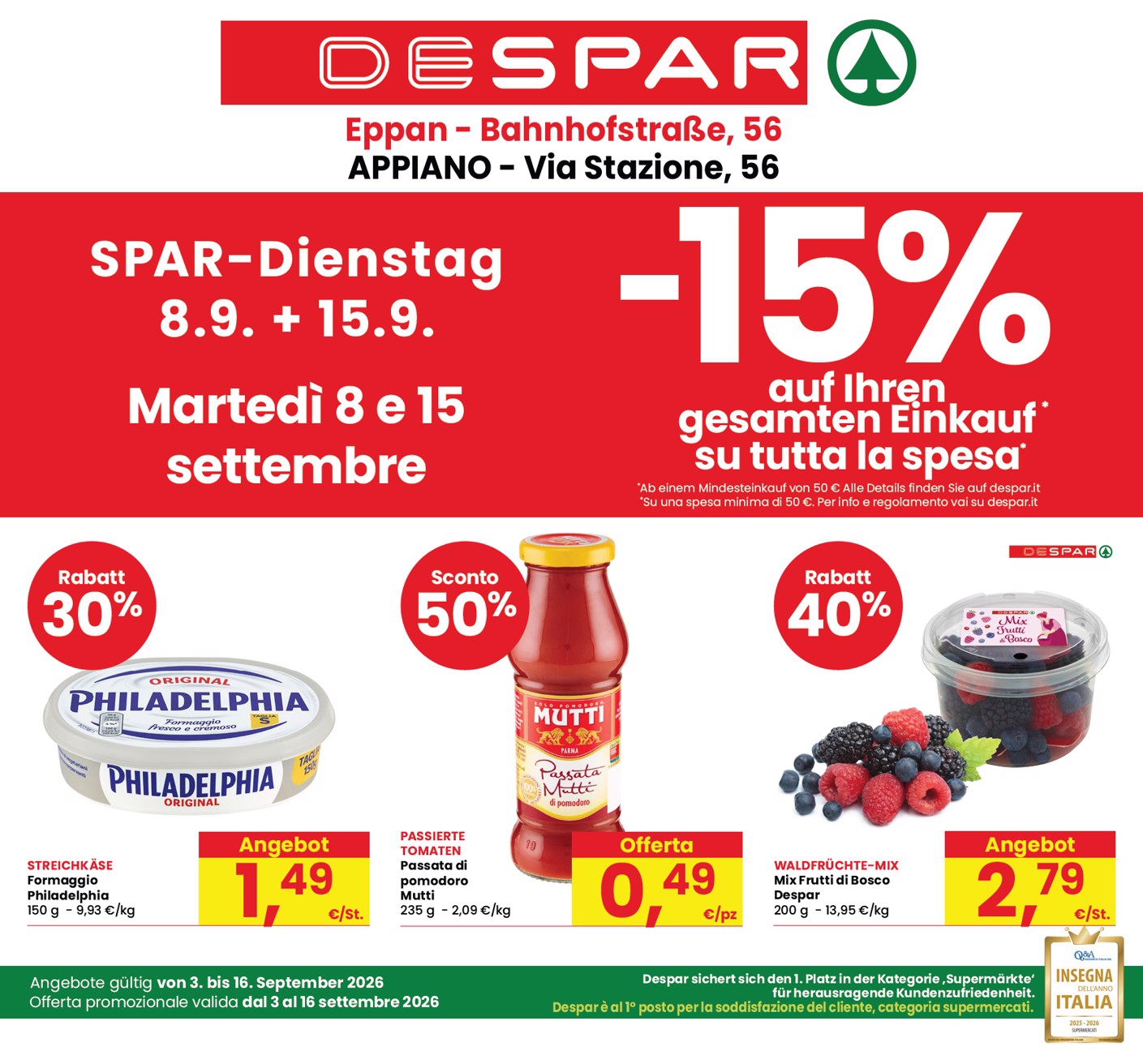 despar - Volantino attuale di Despar - Appiano valido dal giovedì 03/09/2026 al mercoledì 16/09/2026