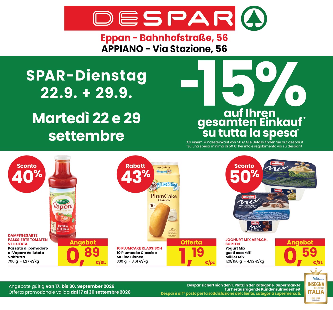 despar - Volantino attuale di Despar - Eppan, Appiano valido dal giovedì 17/09/2026 al mercoledì 30/09/2026