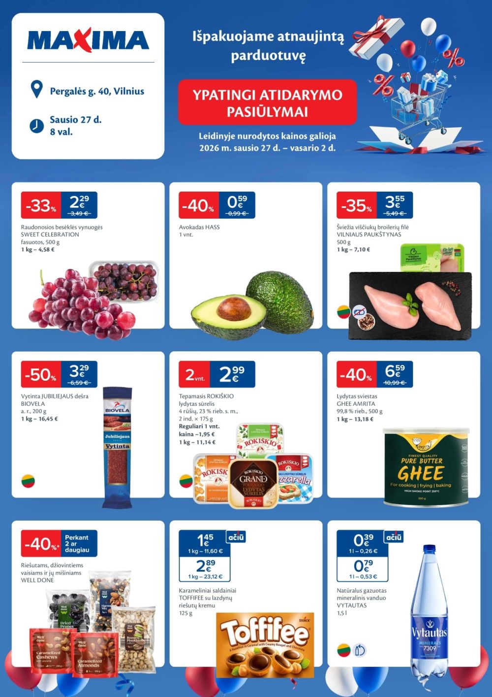 maxima - MAXIMA - Ypatingi atidarymo pasiūlymai atnaujintoje parduotuvėje Vilniuje, Pergalės g. 40 (2026 01 27 -2026 02 02) - page: 1