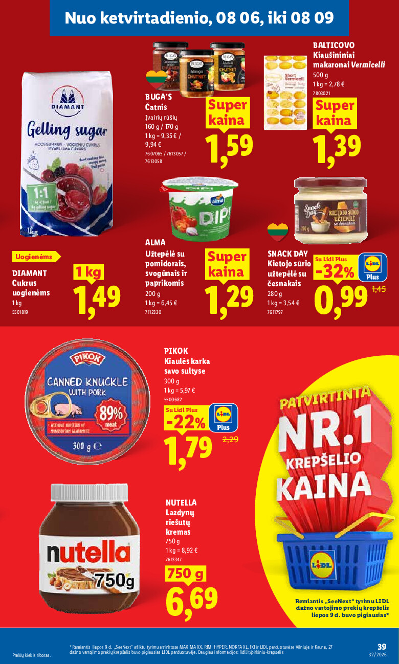 lidl - MAISTO PREKIŲ PASIŪLYMAI (2026-08-03 - 2026-08-09) - page: 39