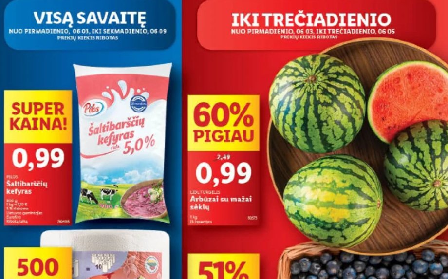 23 savaitės (2024.06.03-06.09) populiariausių prekybos centru (LIDL, IKI, GRŪSTĖ, THOMAS PHILIPPS) naujausios nuolaidos