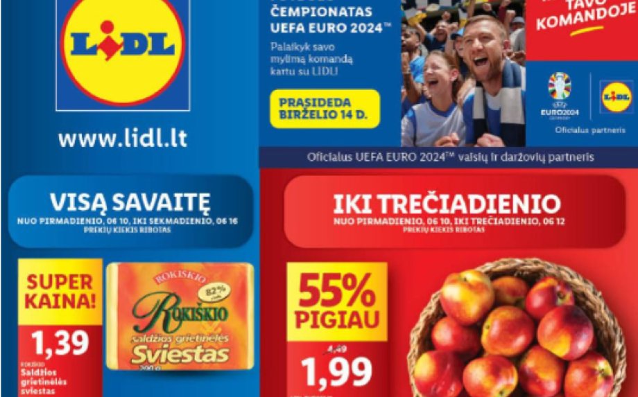 24 savaitės (2024.06.10-06.16) rekomenduojamų prekybos centru (LIDL, IKI, RIMI, THOMAS PHILIPPS, VYNOTEKA) geriausi pasiūlymai