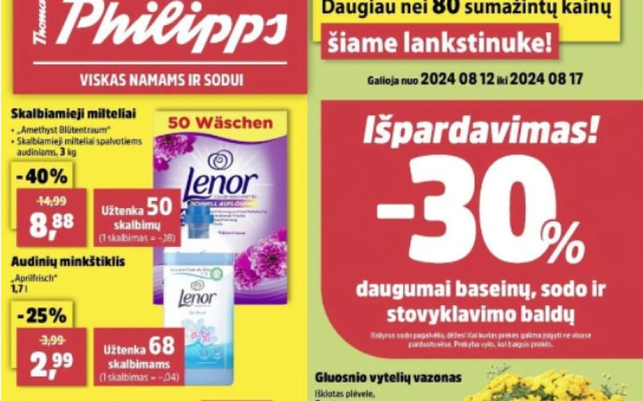 33 savaitės (2024.08.12-08.18) rekomenduojamų prekybos centrų (THOMAS PHILIPPS, LIDL ir MAXIMA) naujausi nuolaidų ir pasiūlymų pasiūlymai