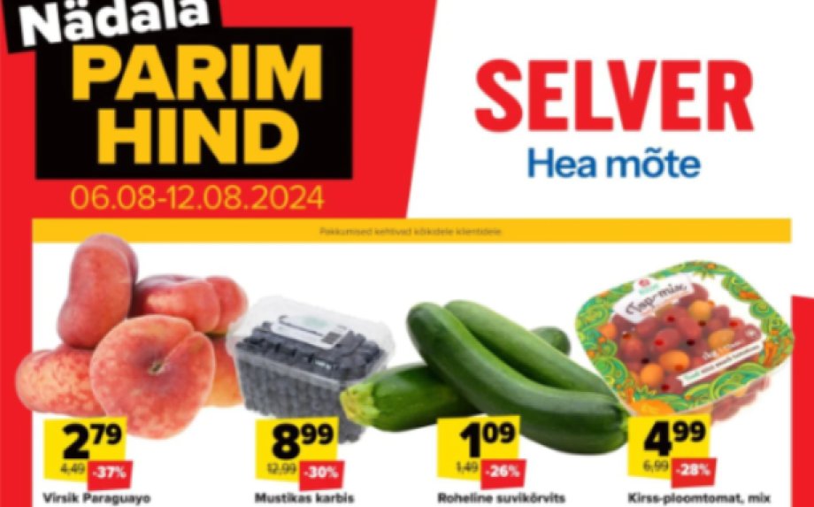 Populaarsemate supermarketite (SELVER, RIMI ja COOP) parimad soodustused ja hinnalangetused 32. nädala jooksul (2024.08.06-08.12)