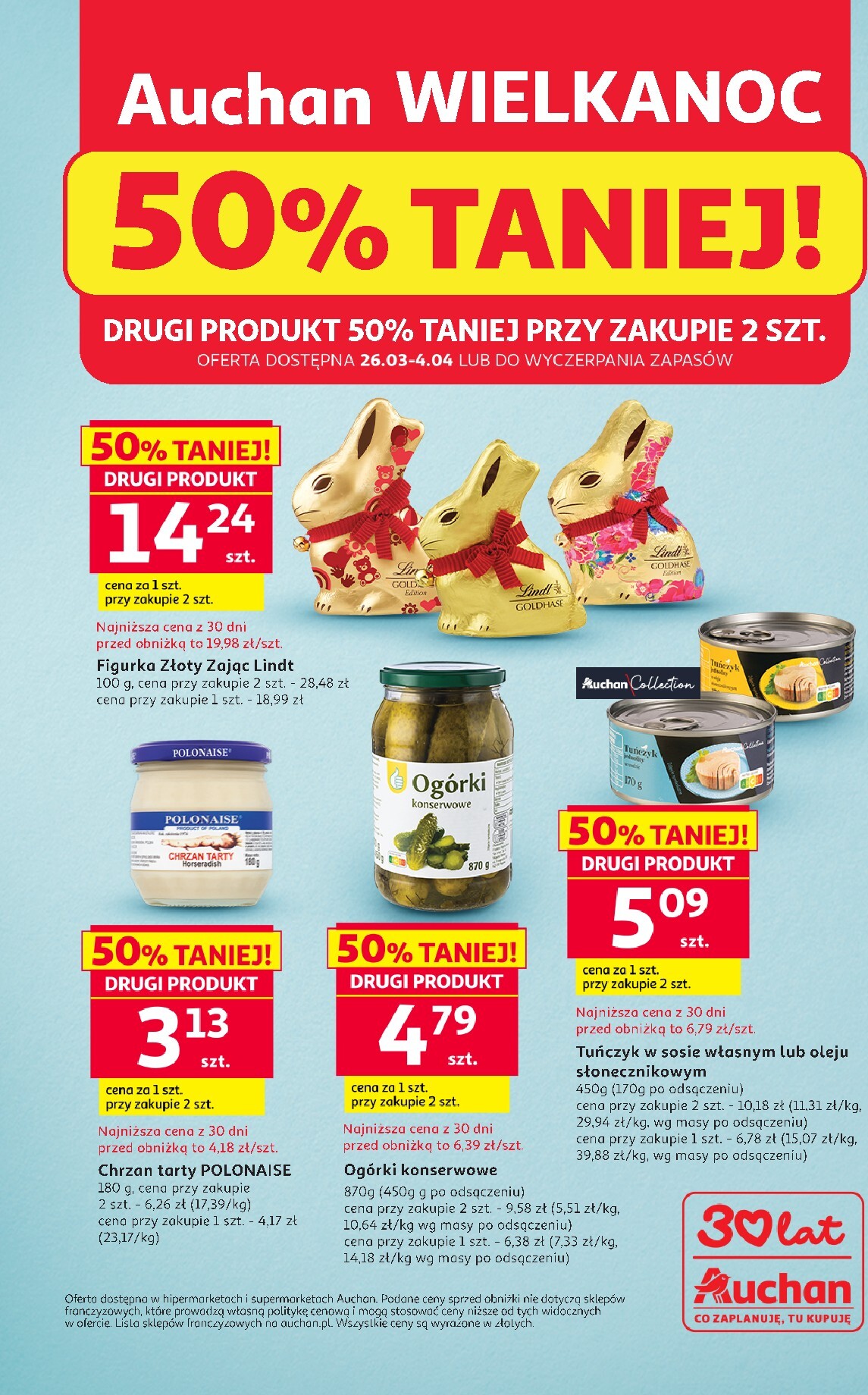auchan - Gazetka Auchan - Wielkanoc 50% Taniej - ważna od 26.03.2026 do 04.04.2026