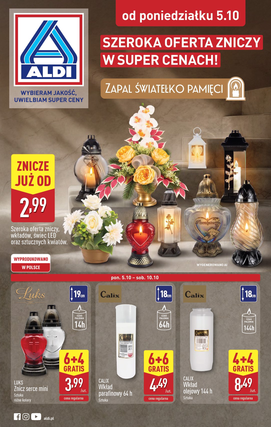 aldi - Nowa gazetka ALDI - Znicze i stroiki ważna od 05.10.2026 do 10.10.2026