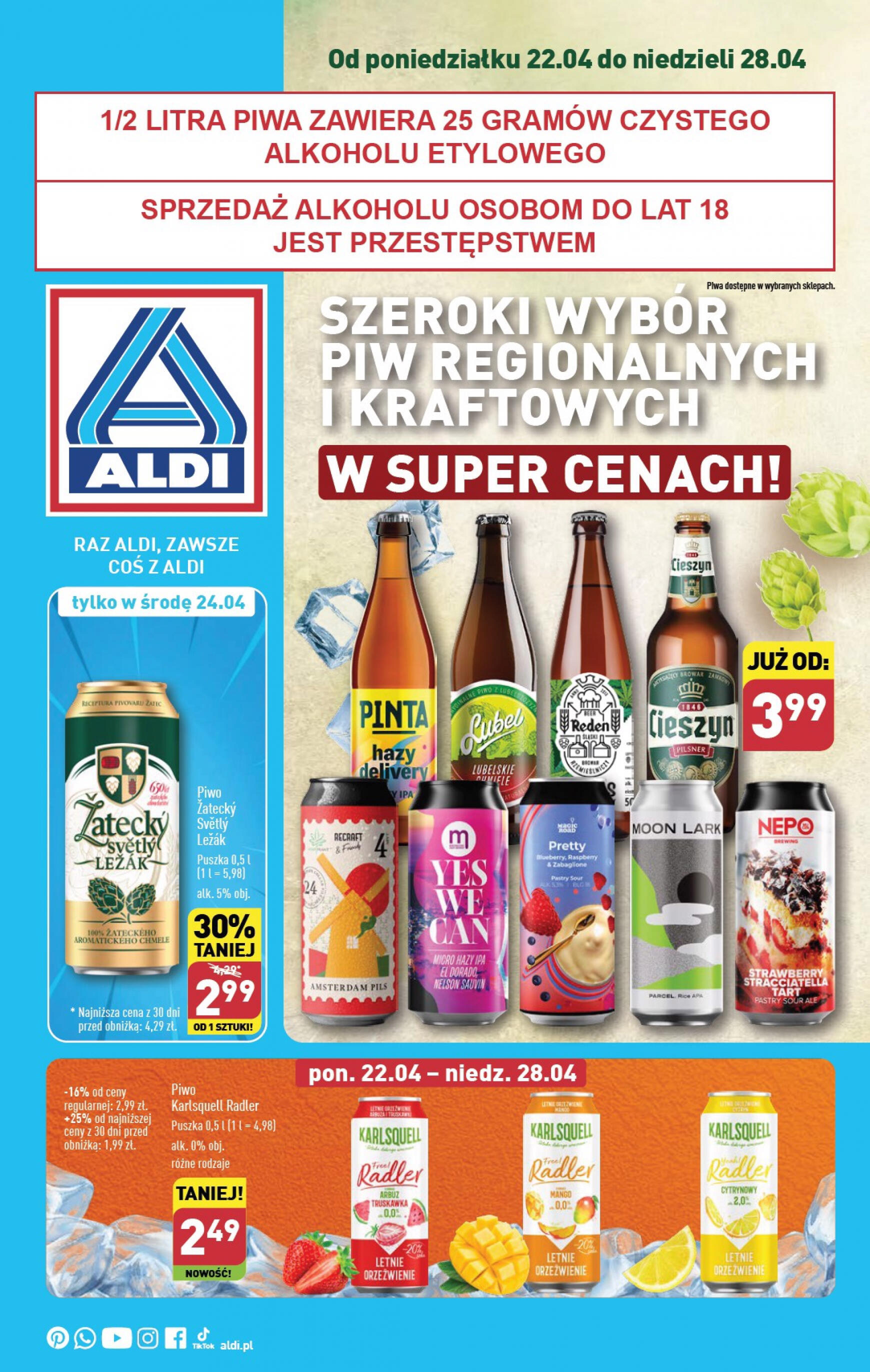 aldi - Aldi - Festiwal piwa w super cenach gazetka aktualna ważna od 22.04. - 28.04. - page: 1