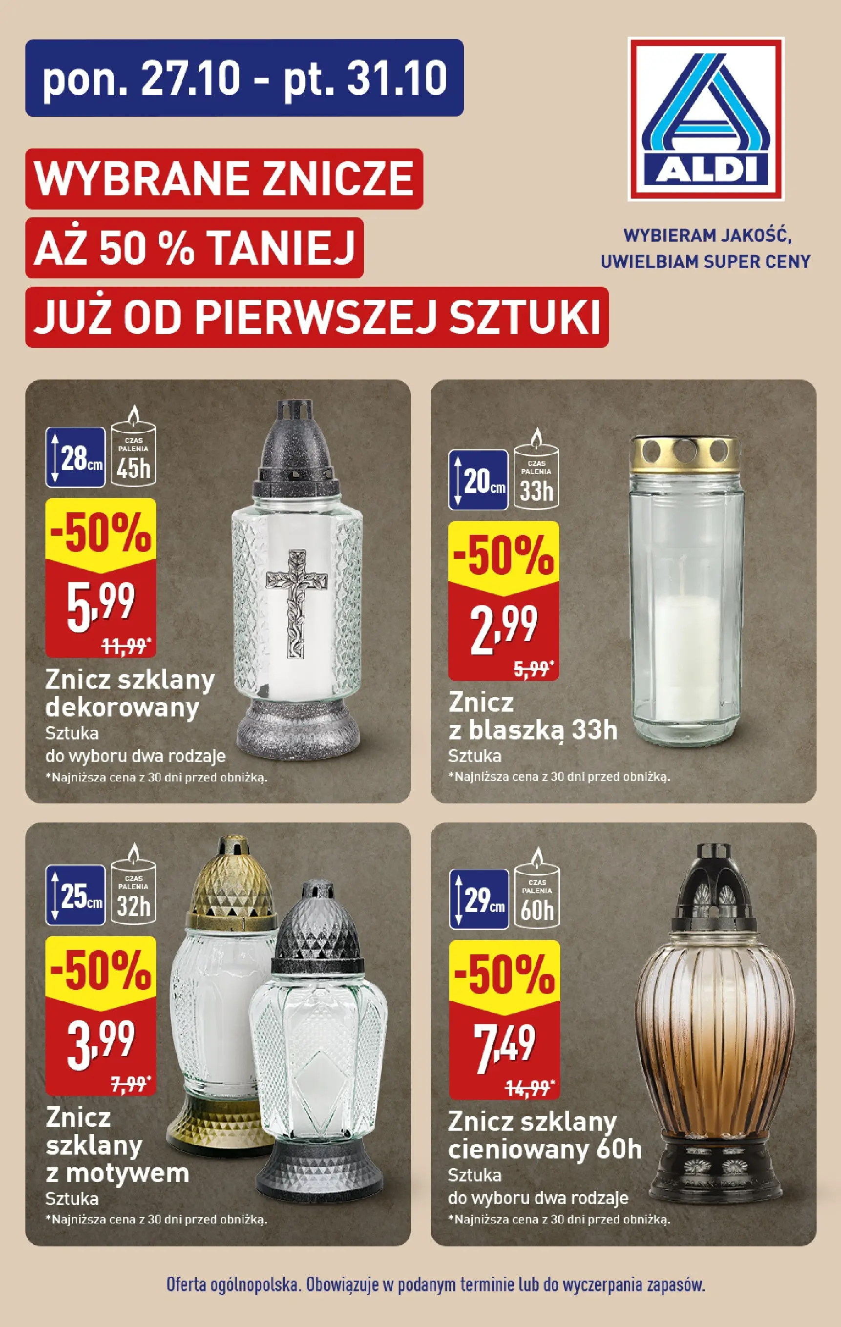 aldi - Gazetka ALDI - Wybrane znicze 50% - ważna od 27.10. do 31.10.