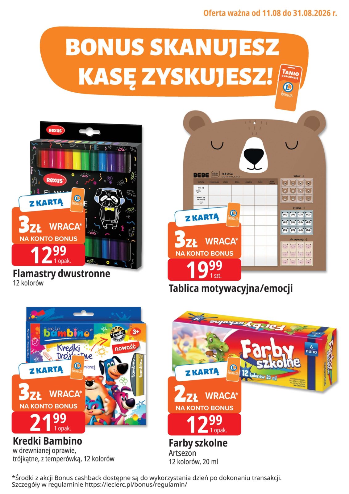 e-leclerc - Nowa gazetka E.Leclerc - Bonus skanujesz kasę zyskujesz ważna od 11.08.2026 do 31.08.2026