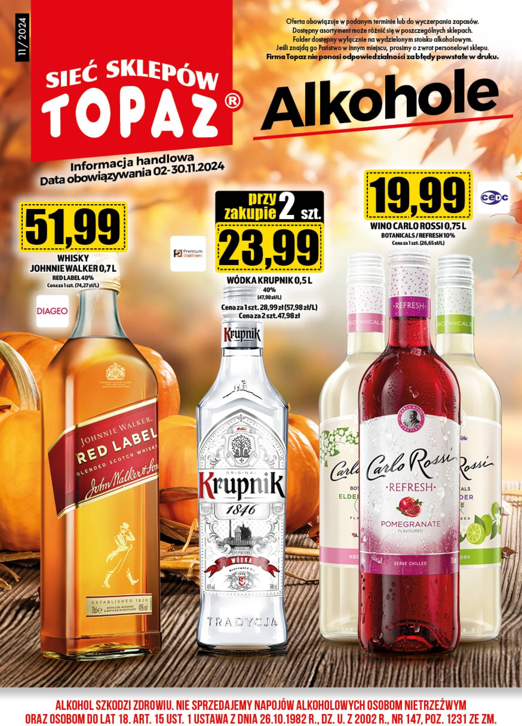 topaz24 - Topaz24 - Alkohole gazetka ważna od 02.11. - 30.11.