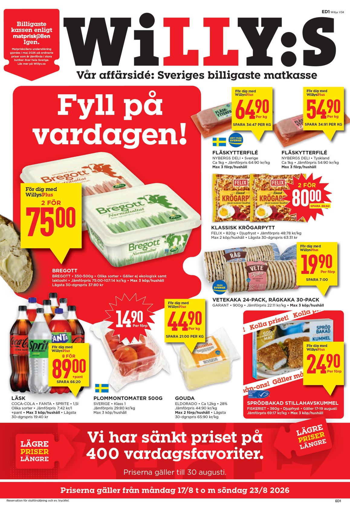 willy-s - Aktuellt Willy's reklamblad från måndag, 17/08/2026 till söndag, 23/08/2026 - page: 1
