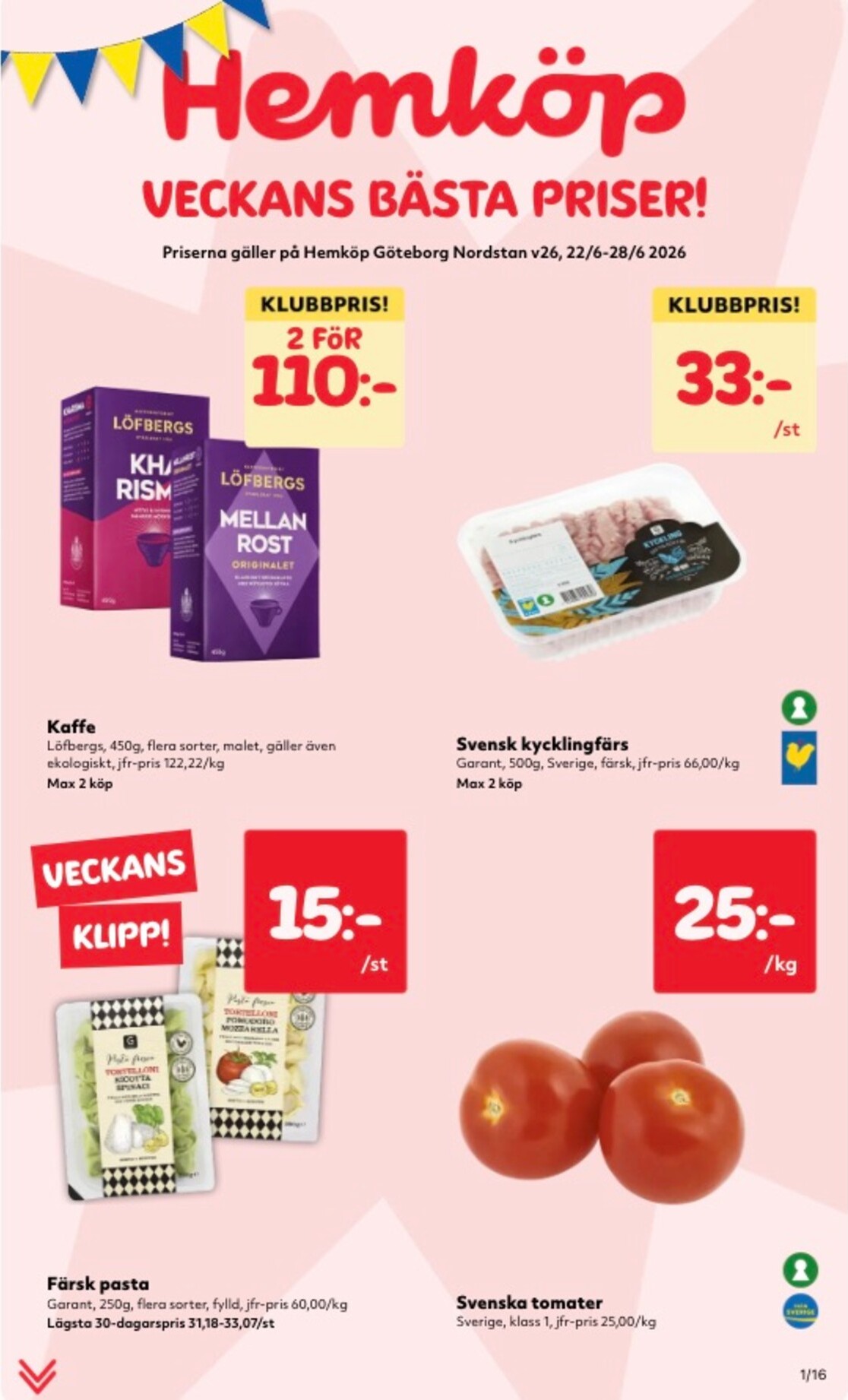 hemkop - Aktuellt Hemköp reklamblad från måndag, 22/06/2026 till söndag, 28/06/2026 - page: 1