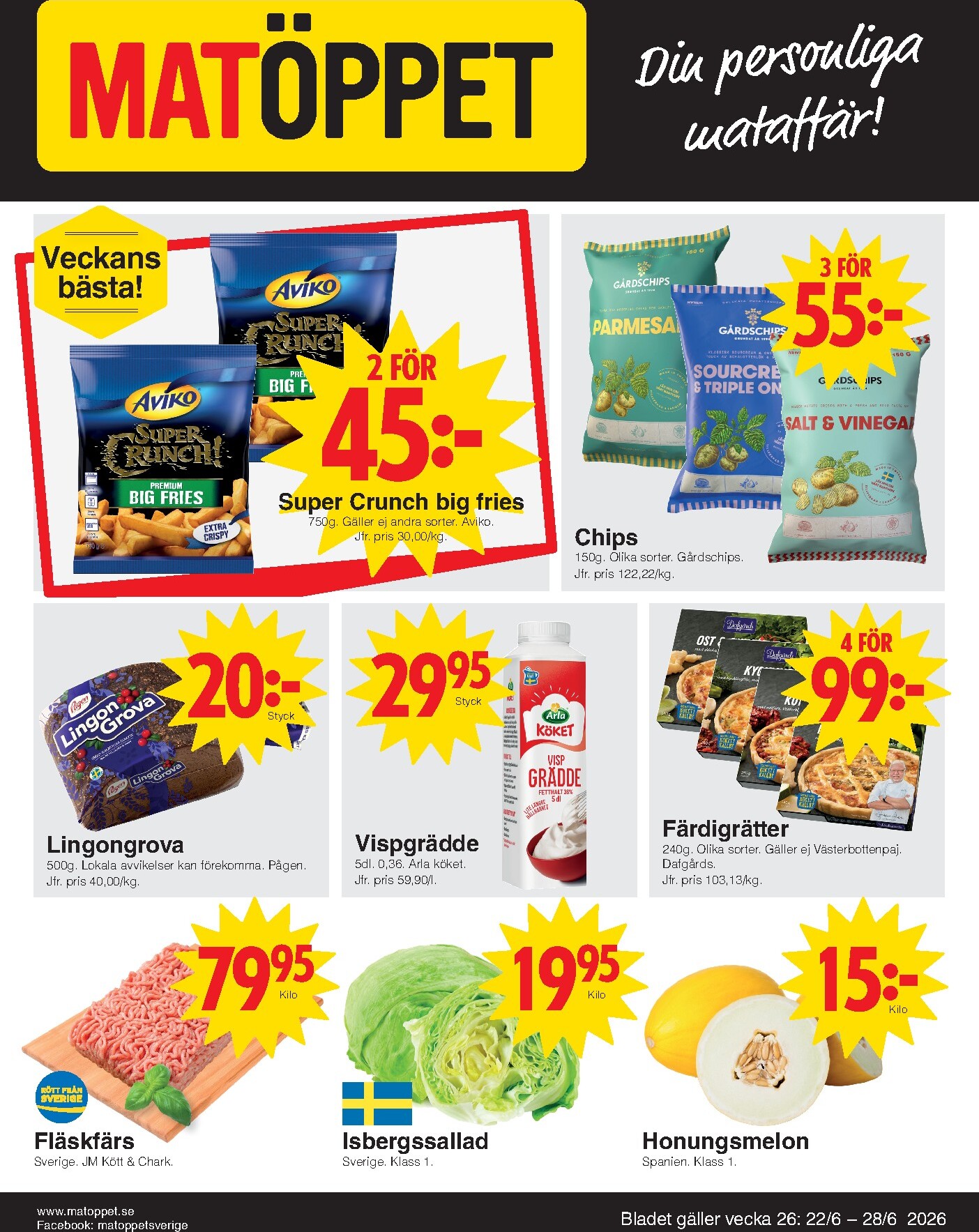matoppet - Aktuellt Matöppet reklamblad från måndag, 22/06/2026 till söndag, 28/06/2026