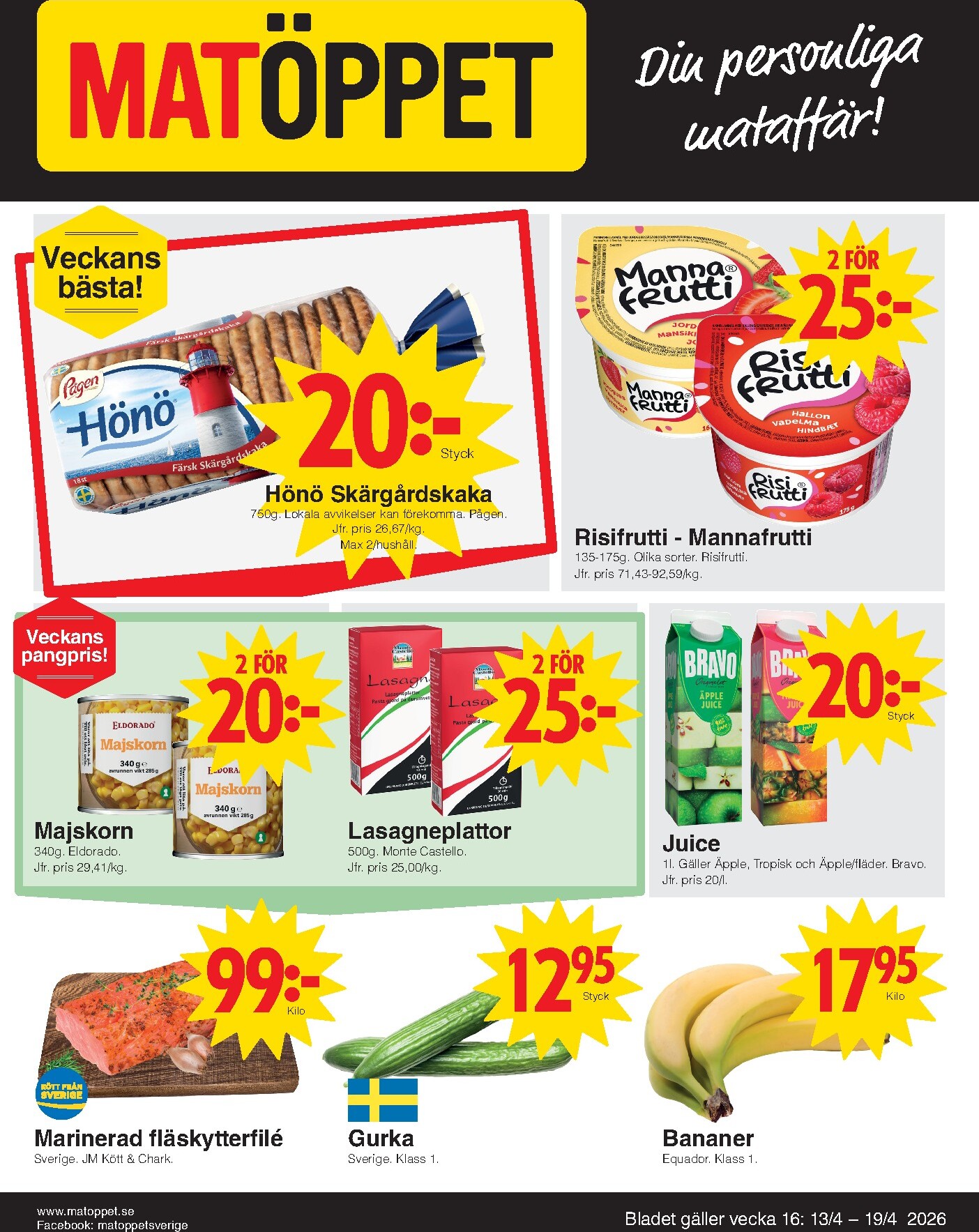matoppet - Aktuellt Matöppet reklamblad giltigt från måndag 13/04/2026 till söndag 19/04/2026