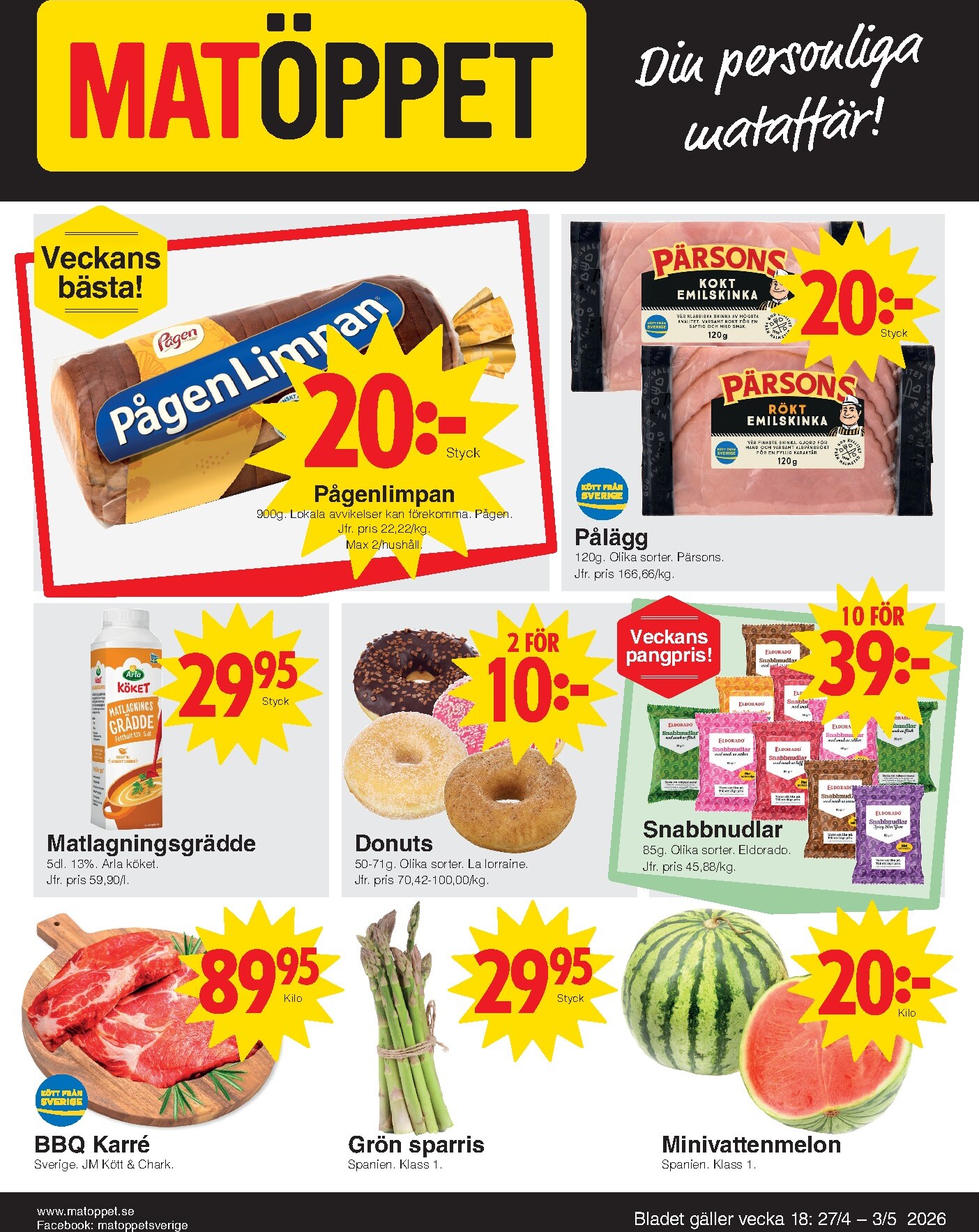 matoppet - Aktuellt Matöppet reklamblad giltigt från måndag 27/04/2026 till söndag 03/05/2026