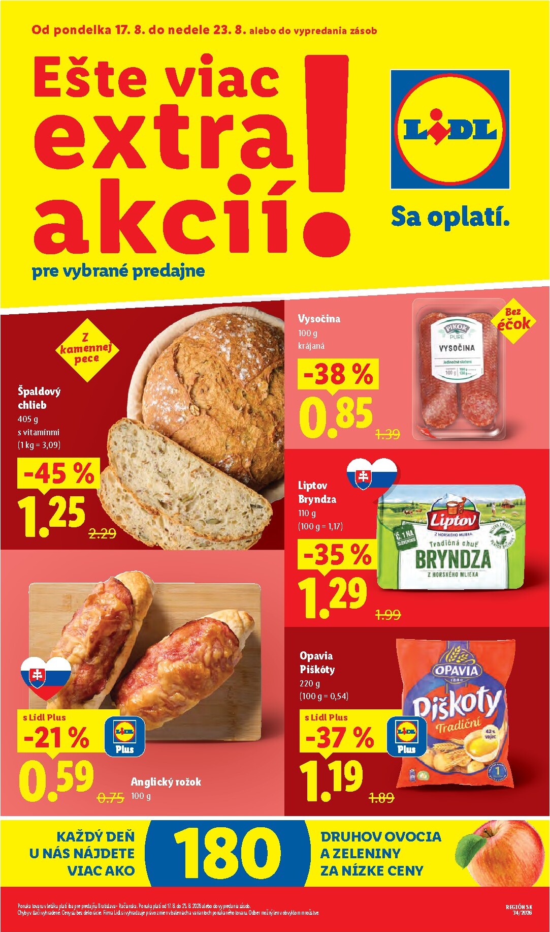 lidl - Aktuálny Lidl - Ešte viac extra akcií leták od pondelka, 17.08.2026 do nedele, 23.08.2026