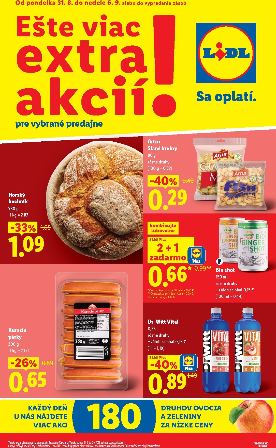 lidl - Aktuálny Lidl - Ešte viac extra akcií leták od pondelka, 31.08.2026 do nedele, 06.09.2026