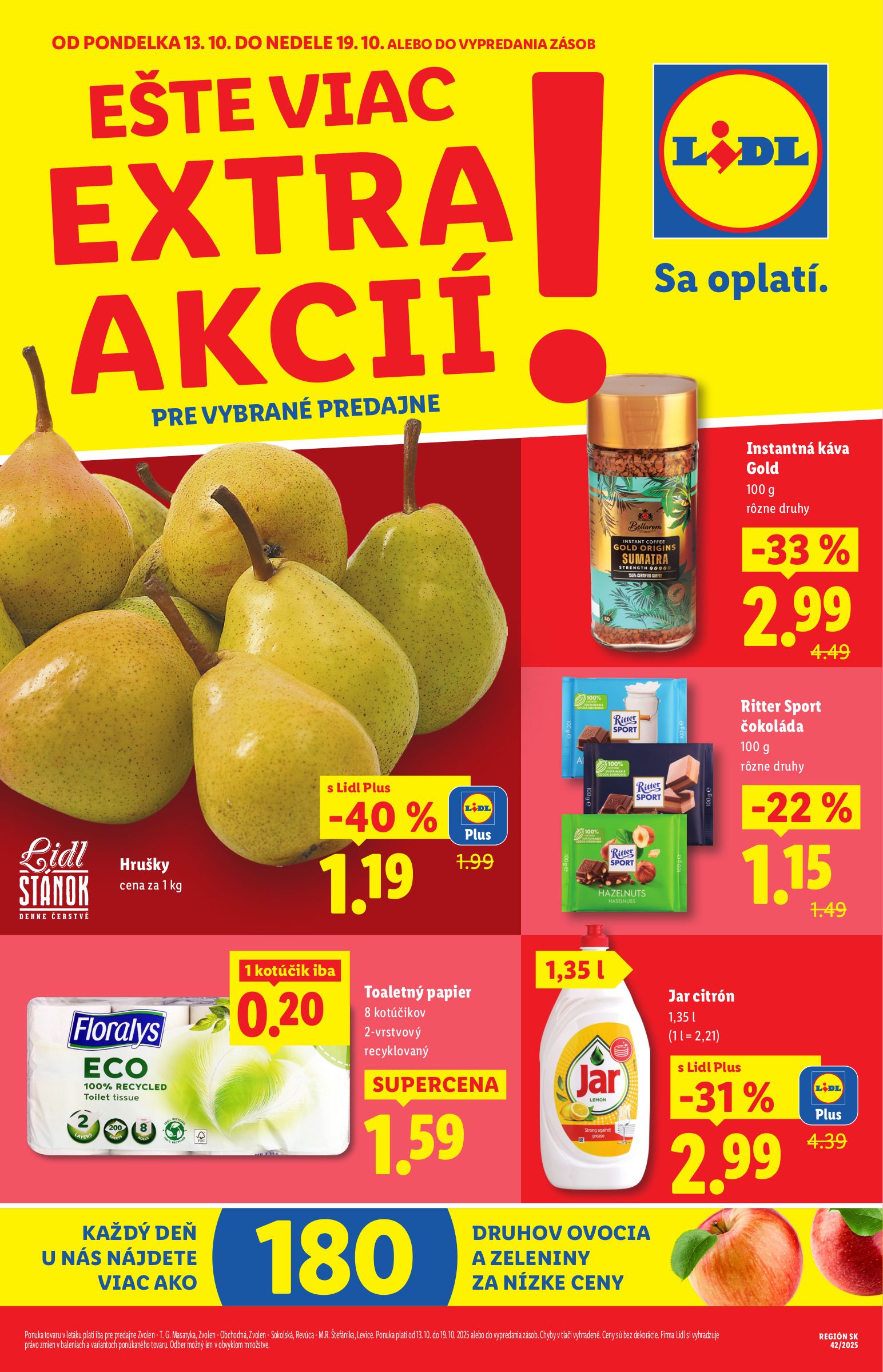 lidl - Leták Lidl - Extra akcie pre vybrané predajne platný od 13.10. do 19.10.