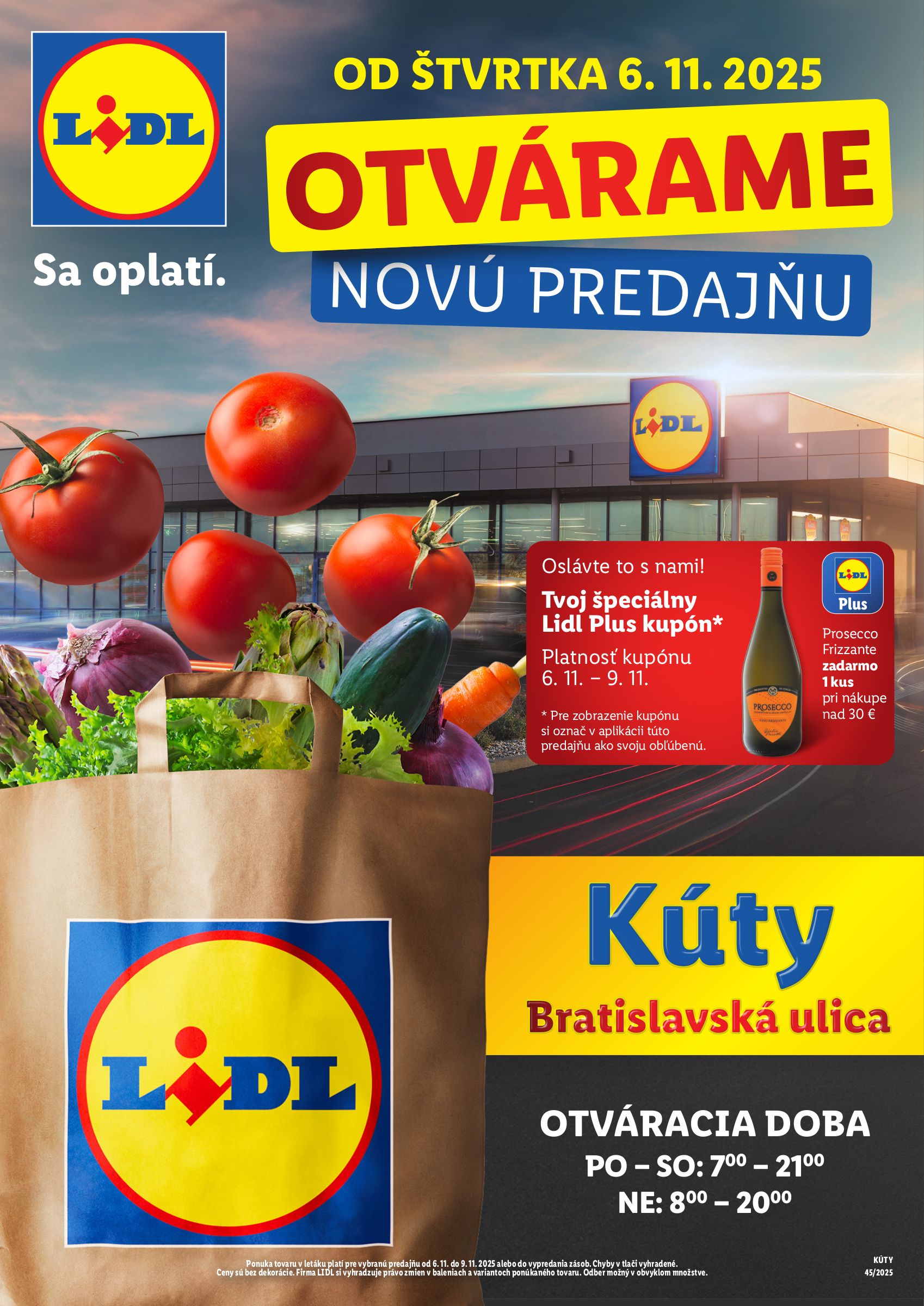 lidl - Leták Lidl - Nová predajňa v Kútoch platný od 06.11. do 09.11.