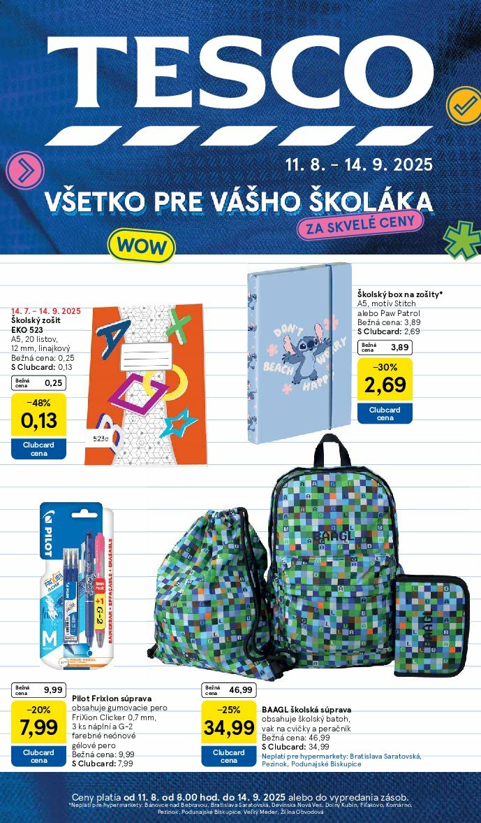 tesco - Leták Tesco - Všetko pre vášho školáka platný od 11.08. do 14.09.