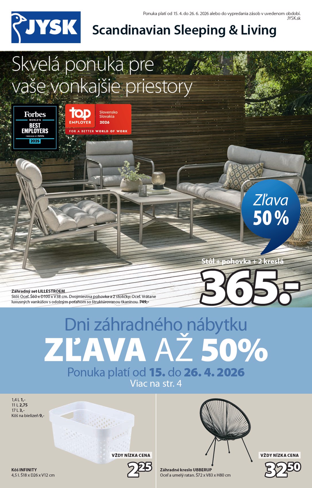 jysk - Aktuálny leták Jysk platný od stredy, 15.04.2026 do piatku, 26.06.2026 - page: 1
