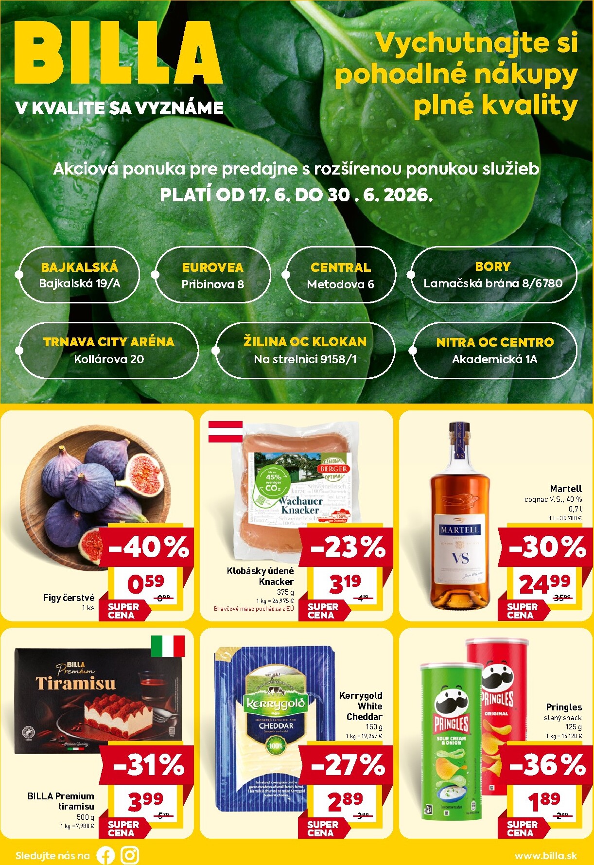 billa - Aktuálny Billa - Leták pre vybrané predajne leták od stredy, 17.06.2026 do utorka, 30.06.2026