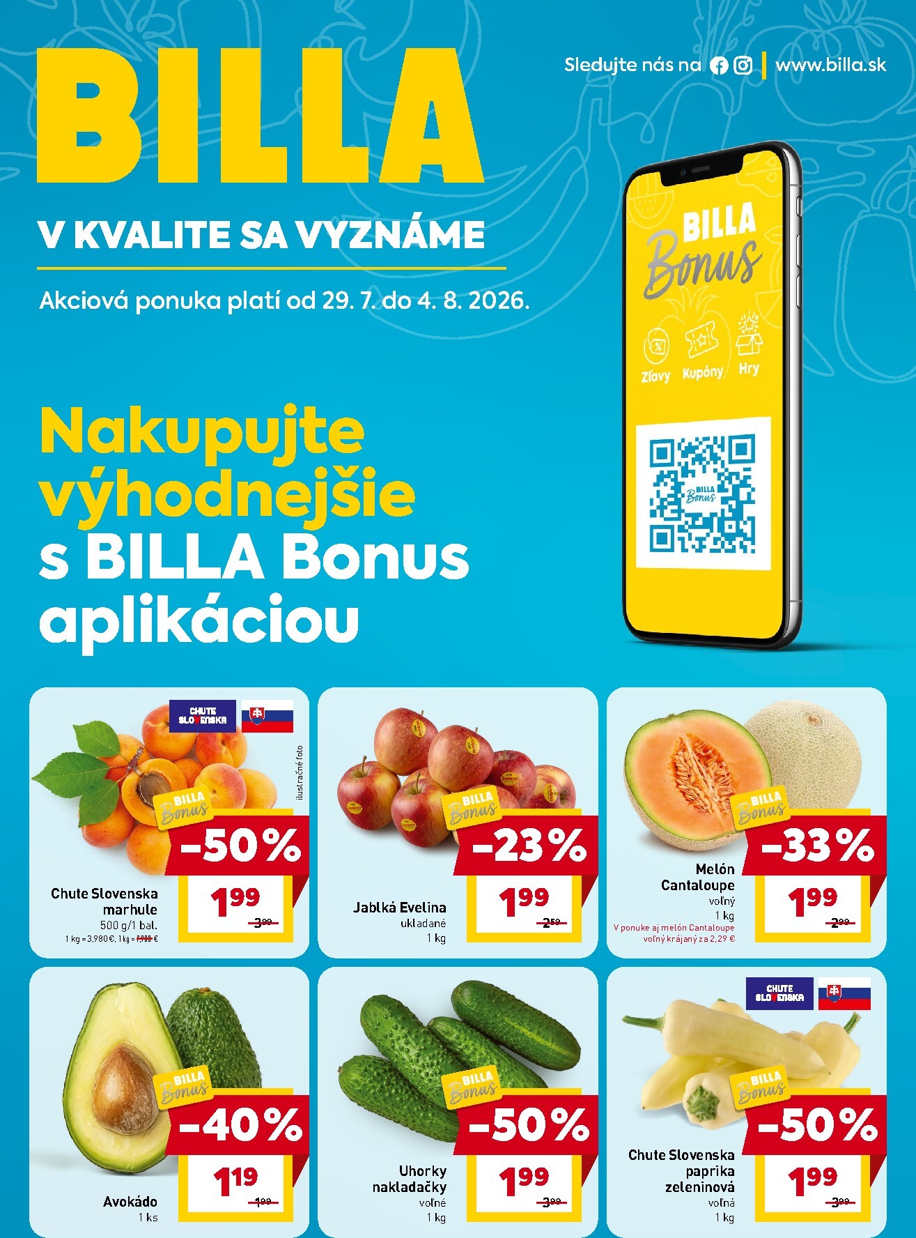 billa - Nový Billa - Bonus aplikácie leták od stredy, 29.07.2026 do utorka, 04.08.2026 - page: 1